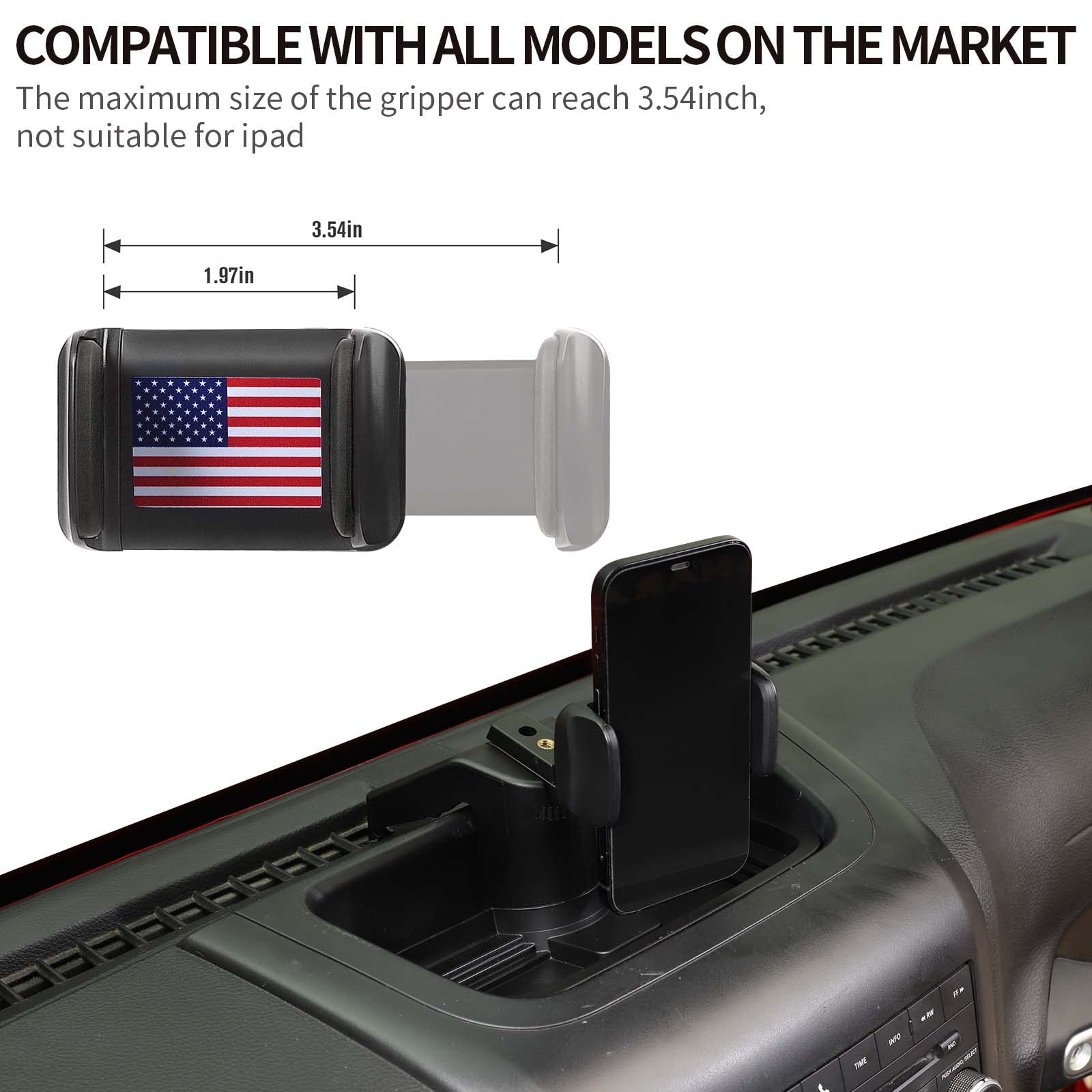 Voodonala for Jeep JK Phone Holder with Storage Cell Phone Dash Multi-Mount for 2011-2018Jeep Wrangler JK JKU, US Flag (Upgraded