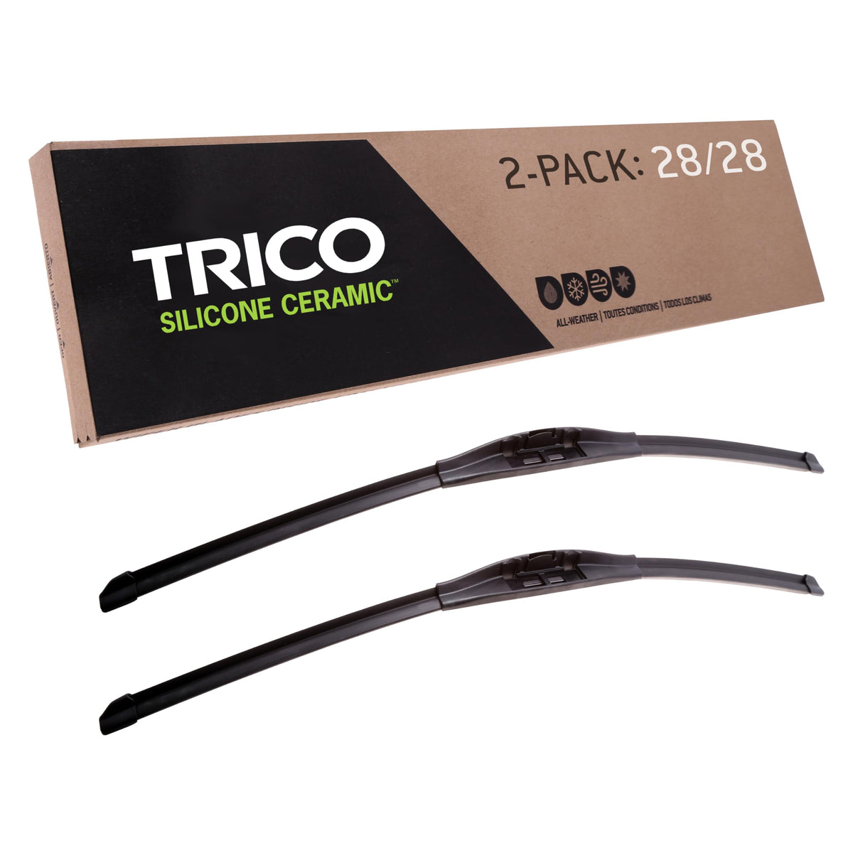 Trico Silicone Ceramic Coated 28'' + 28'' Super Premium Automotive Replacement Windshield Wiper Blades (Set Of 2), Passenger And