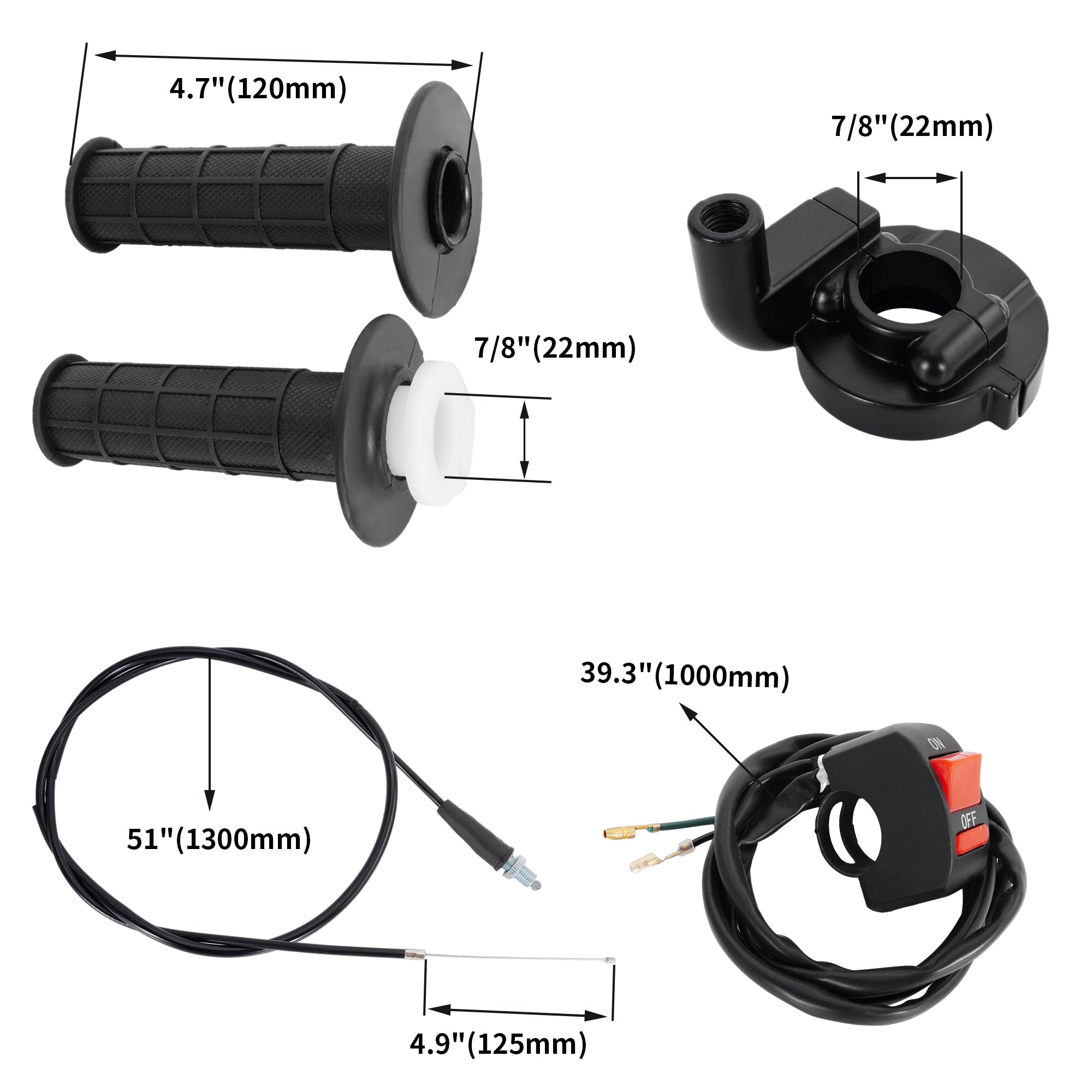 Rutu 7/8' 22Mm Twist Throttle Accelerator Handle Grips With 51 Inches Cable Throttle Clamp On Off Switch For 50Cc 90Cc 110Cc 125Cc Ssr Coolster Apollo Crf50 Atv Quad Go Kart Pit Bike Dirt Bike