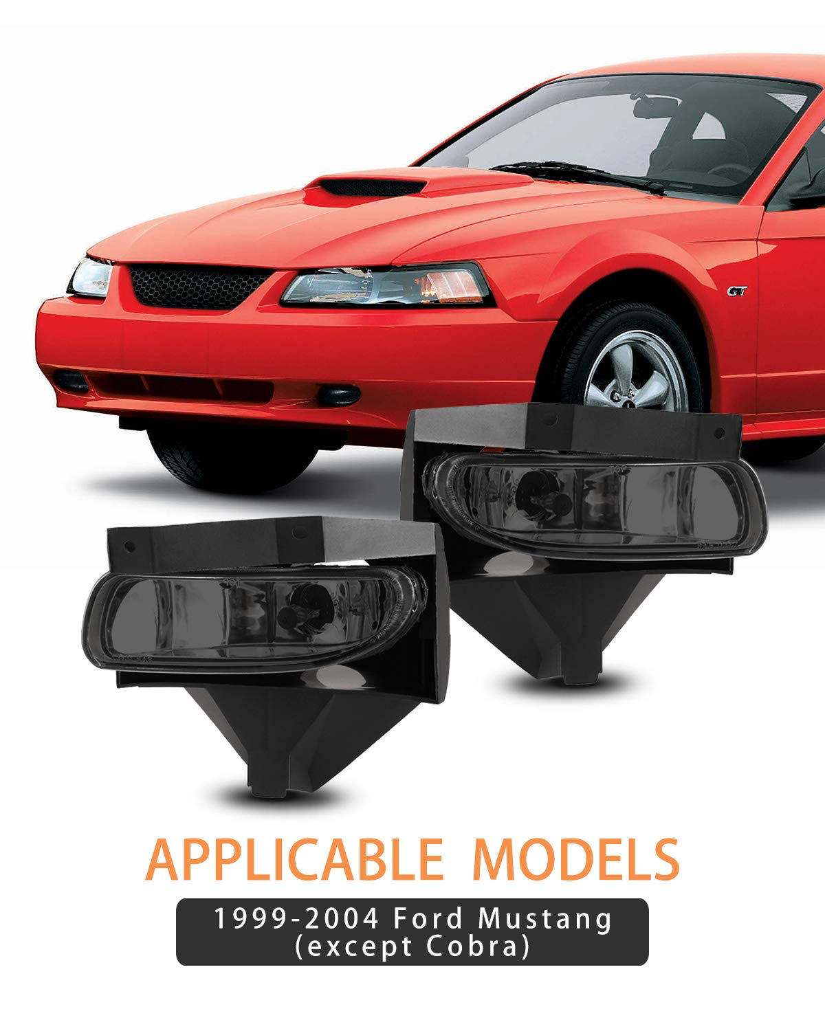 Autowiki Fog Lights For 1999-2004 Ford Mustang (Except Cobra) With Smoke Lens 2Pcs Oem Replacement Fog Lamps