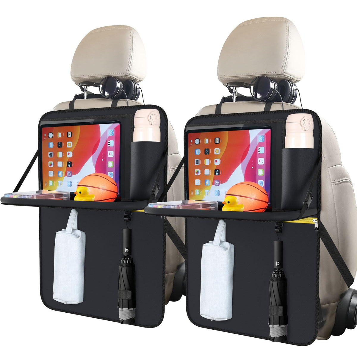Oasser 2 Pack Car Backseat Organizer Seat Back Protectors With Foldable Table Tray 12.9 Inches Ipad Touch Screen Kick Mats Stora
