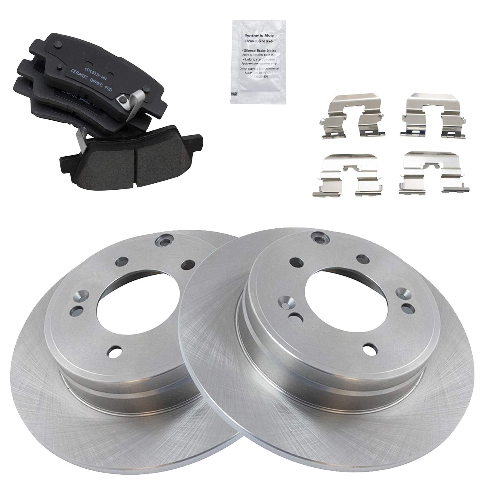 TRQ Rear Brake Pad & Rotor Kit Brake Pads Brake Rotor Ceramic Compatible with 2010-2011 Hyundai Azera 2009-2010 Sonata