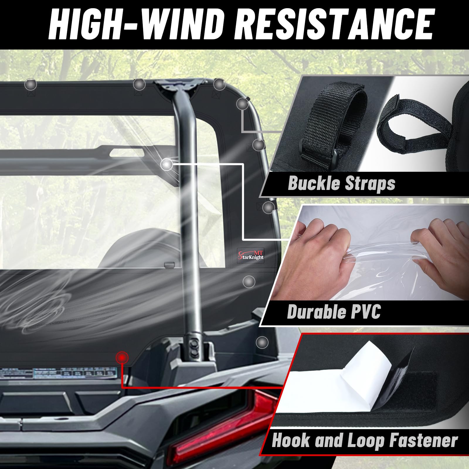 StarknightMT RZR Rear Soft Window Compatible with Polaris RZR XP 1000/4 1000/XP TURBO /XP 4 TURBO RZR Back Windshield RZR Access