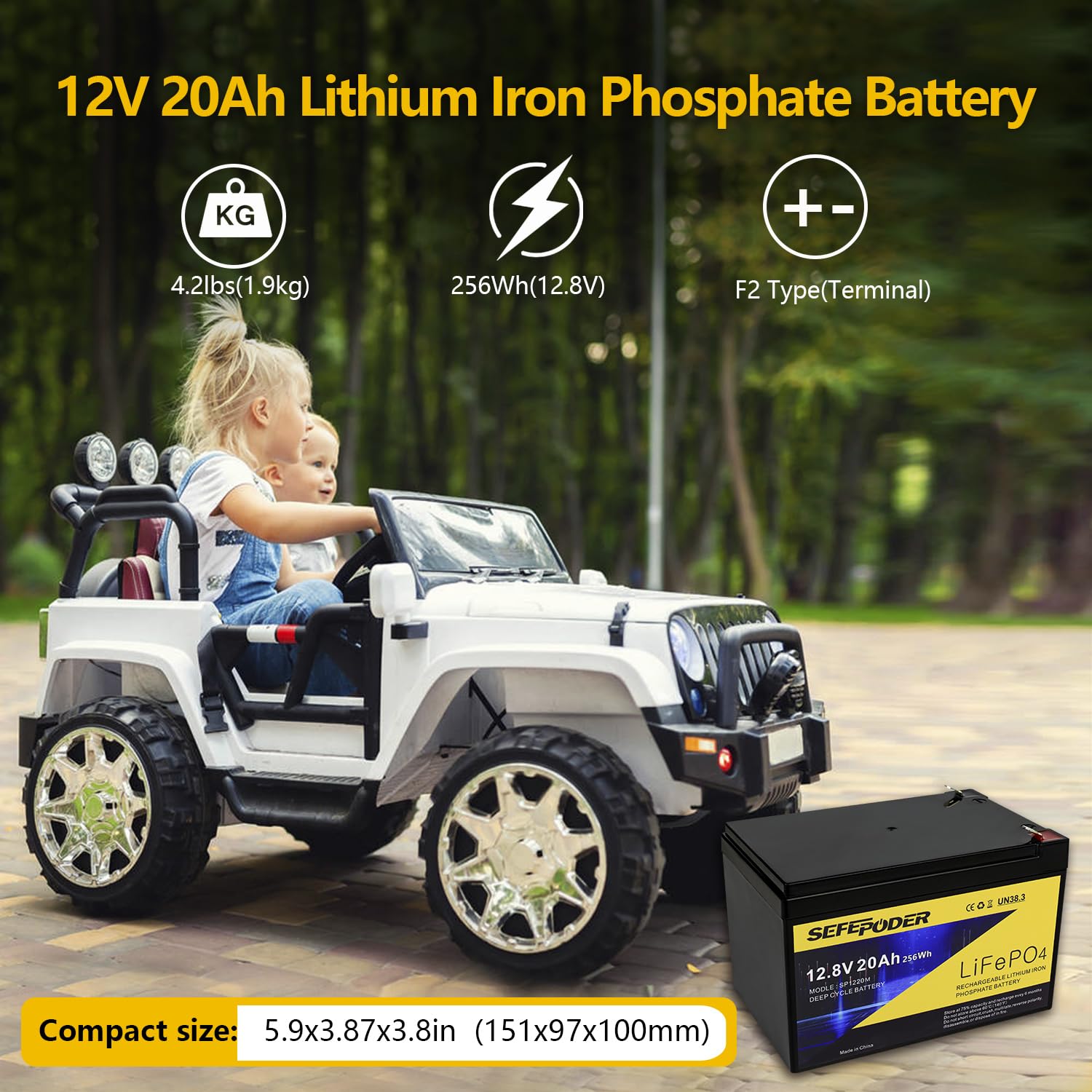 SEFEPODER 12V 20Ah Lithium LiFePO4 Deep Cycle Battery 2 Pack, 4000+ Cycles Rechargeable Battery for Electric Scooter, Ride On To