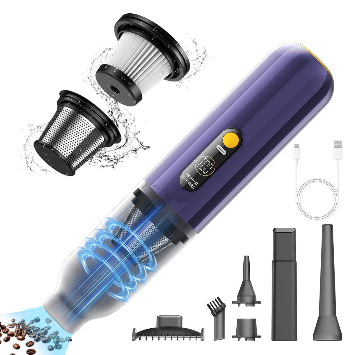 zyuqnek Handheld Car Vacuum Cleaner, 15000PA High Power Car Vacuum Cleaner & Air Duster, 4 in 1 Portable Mini Vacuum with Strong