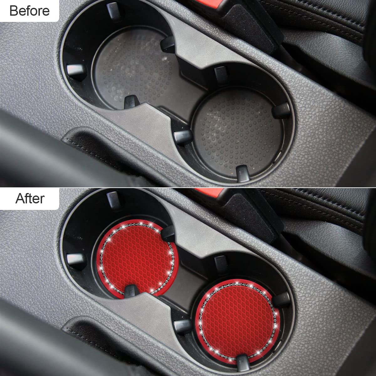 2 Pack Car Bling Cup Holder Coaster, 2.75 Inch Crystal Rhinestone Car Cup Holder Insert Coaster,Universal For Cars, Vehicles, Suvs, Car Interior Accessories For Women And Men (Red)