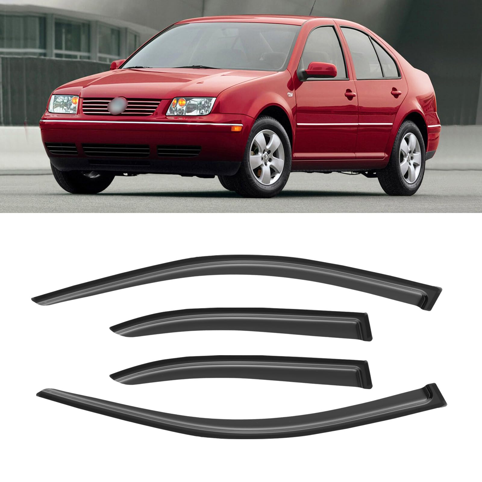 Window Visor For 1999-2005 Volkswagen Vw Jetta, Out-Channel Rain Guards Shields Vent Deflector Shade Wind Dark Smoke 2000 2001 2