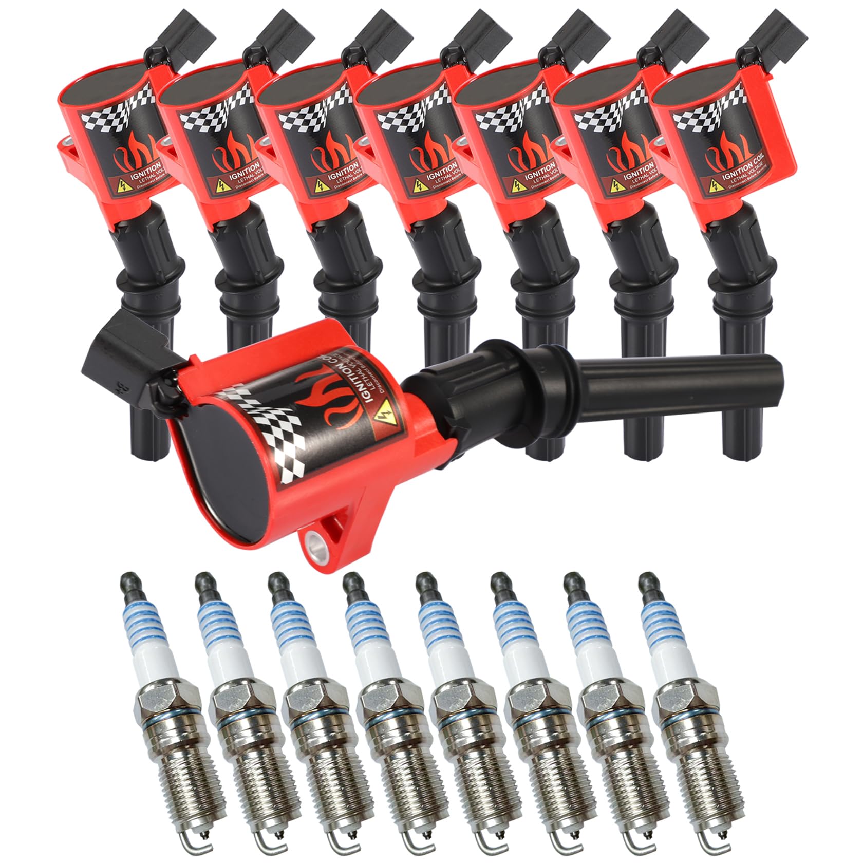 CarBole 8 Pack Curved boot Ignition Coils & Spark Plug SP479, 15% More Energy for Ford F-150 F-250 F-350 4.6L 5.4L V8 DG508 DG45