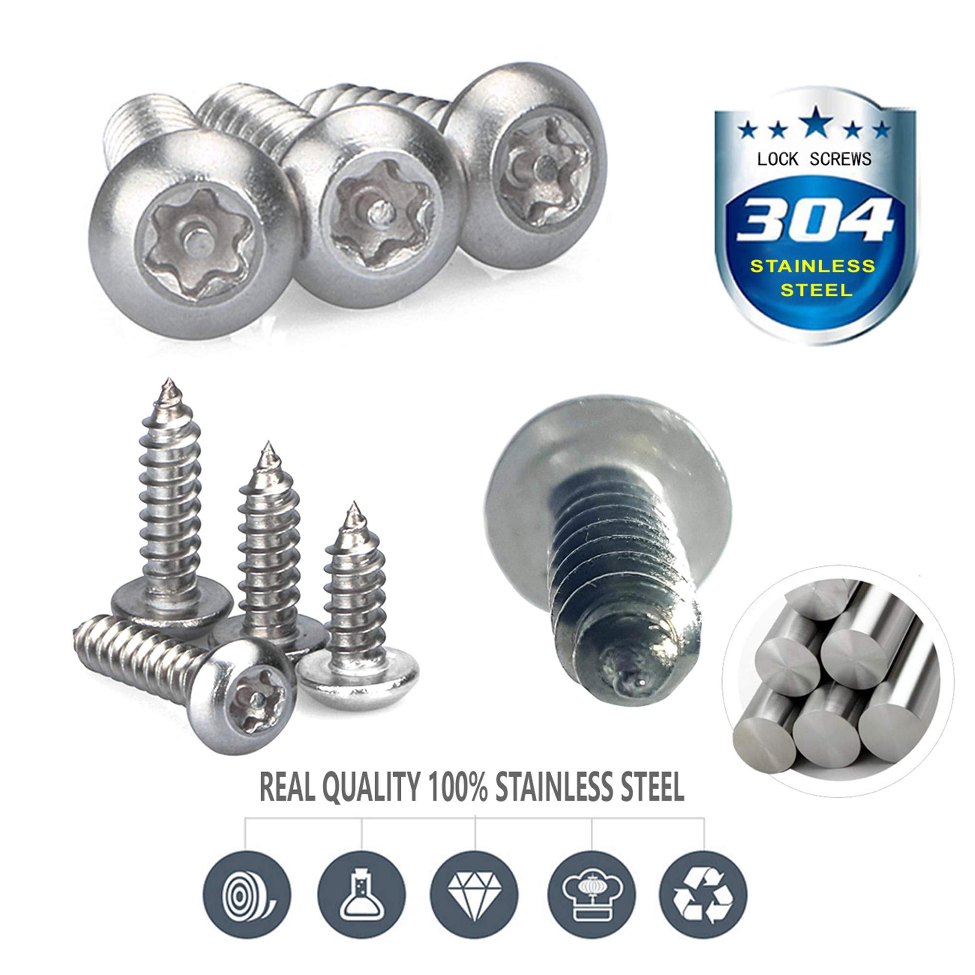 Aootf Anti Theft License Plate Screws - Stainless Steel License Plate Frame Screws Tamper Resistant Fasteners | Security Tapping Screws | Qty 8 | Protection License Plates On Cars Trucks | 38Pc Set