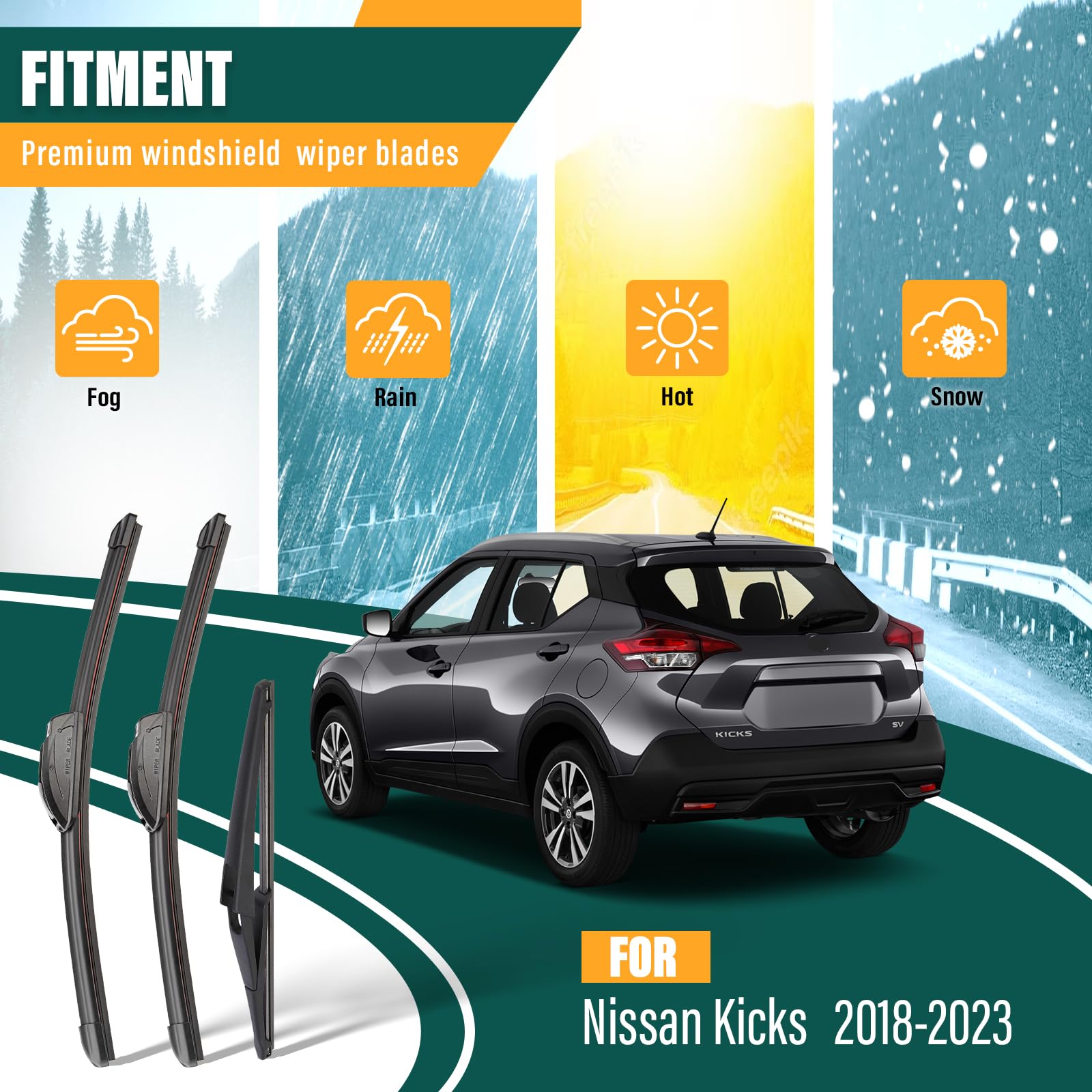 Kvq Windshield Wiper Blades Replacement For Nissan Kicks 2018 2019 2020 2021 2022 2023 Original Factory Quality Front Rear Wiper