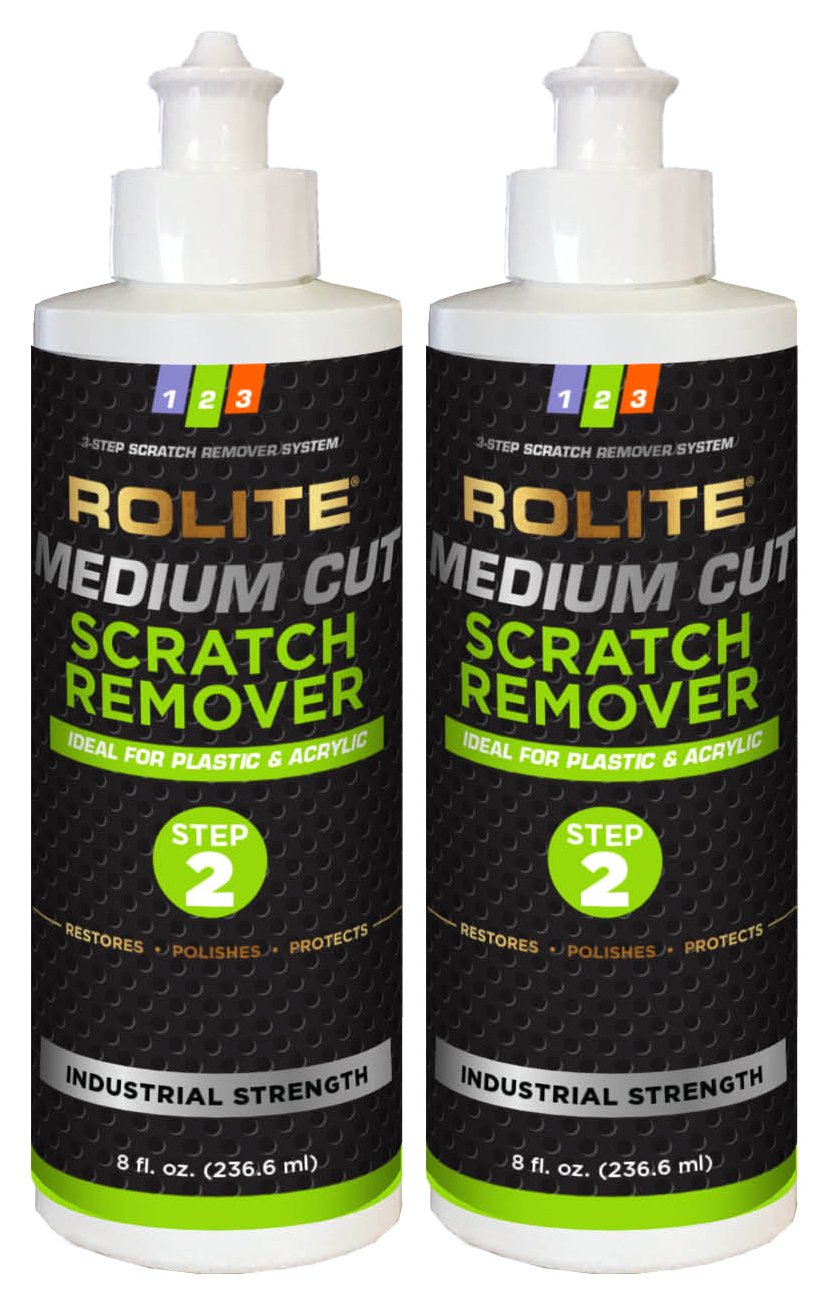 Rolite Medium Cut Scratch Remover (8 fl. oz.) for Plastic & Acrylic Surfaces Including Marine Strataglass & Eisenglass, Headligh