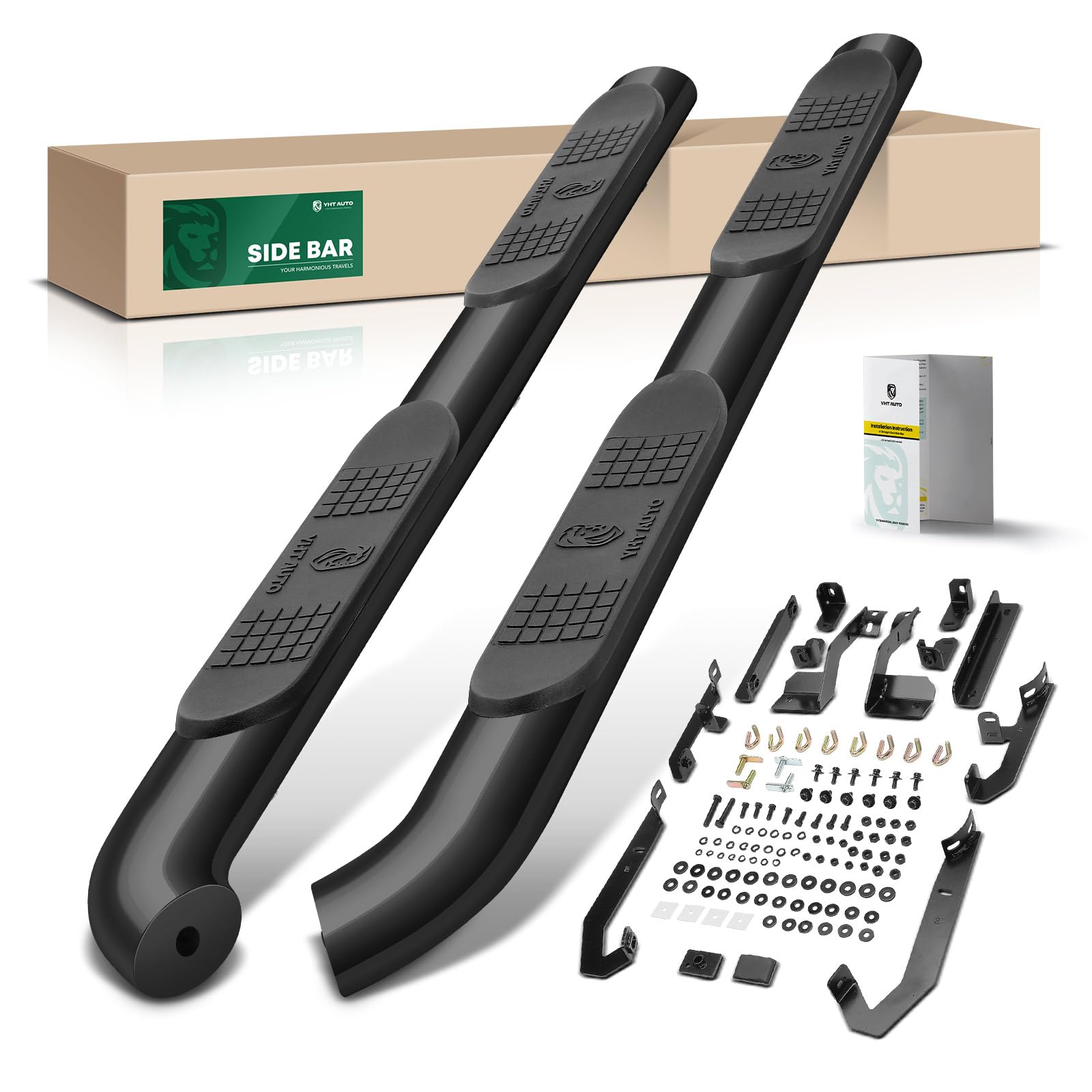 YHTAUTO 4 Inch Running Boards Side Steps Compatible with Ford Bronco Sport 2021-2024, 4-Door SUV, Oval Bent Ends Carbon Steel Bl