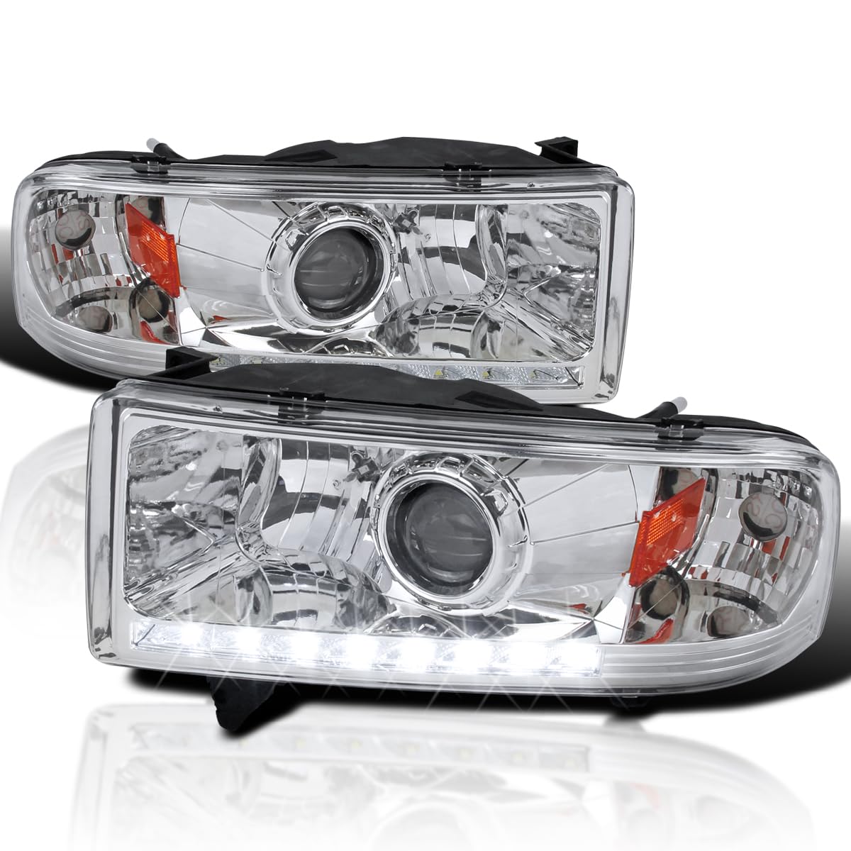 SPEC-D TUNING LED Projector Headlights Chrome Compatible with 1994-2001 Dodge Ram 1500, 1994-2002 Dodge Ram 2500/3500, Left + Right Pair Headlamps Assembly