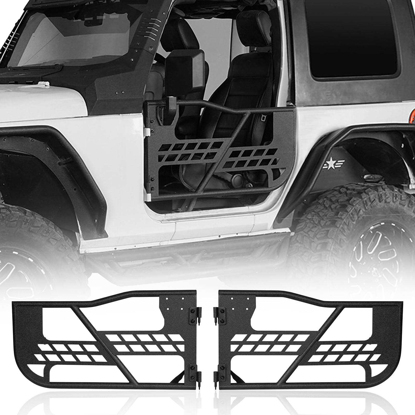 Hooke Road Wrangler Jk 2 Doors Tube Half Door Guards For 2007-2018 Jeep Wrangler Jk (2-Door Only)
