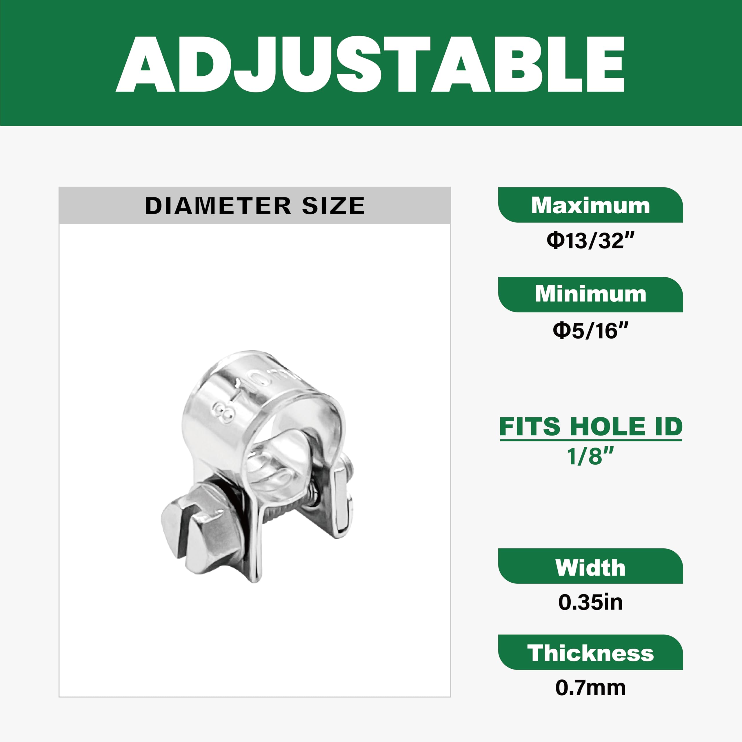 LAR-ME 1/8'' Mini Fuel Injection Hose Clamps, 20PCS Gas Line Hose Clamp, Adjustable Pipe Hose Clip Tube Clamps for Automotive,Ag