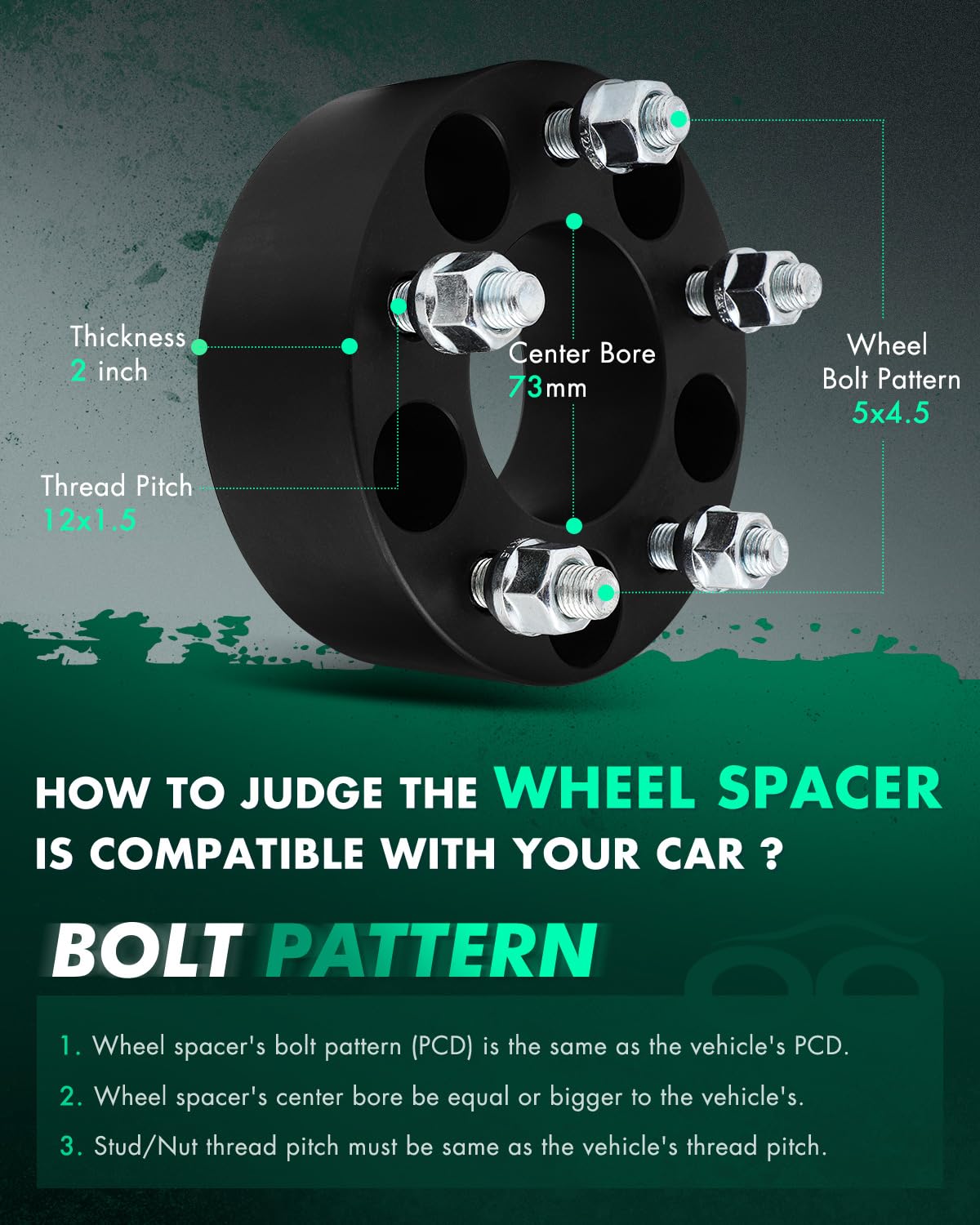 SCITOO 2X 2 inch 5 Lug Wheel Spacers 50mm 5x4.5 to 5x4.5 5x114.3 to 5x114.3 12x1.5 73mm W/O Lip Fit for Genesis for Pickup for T