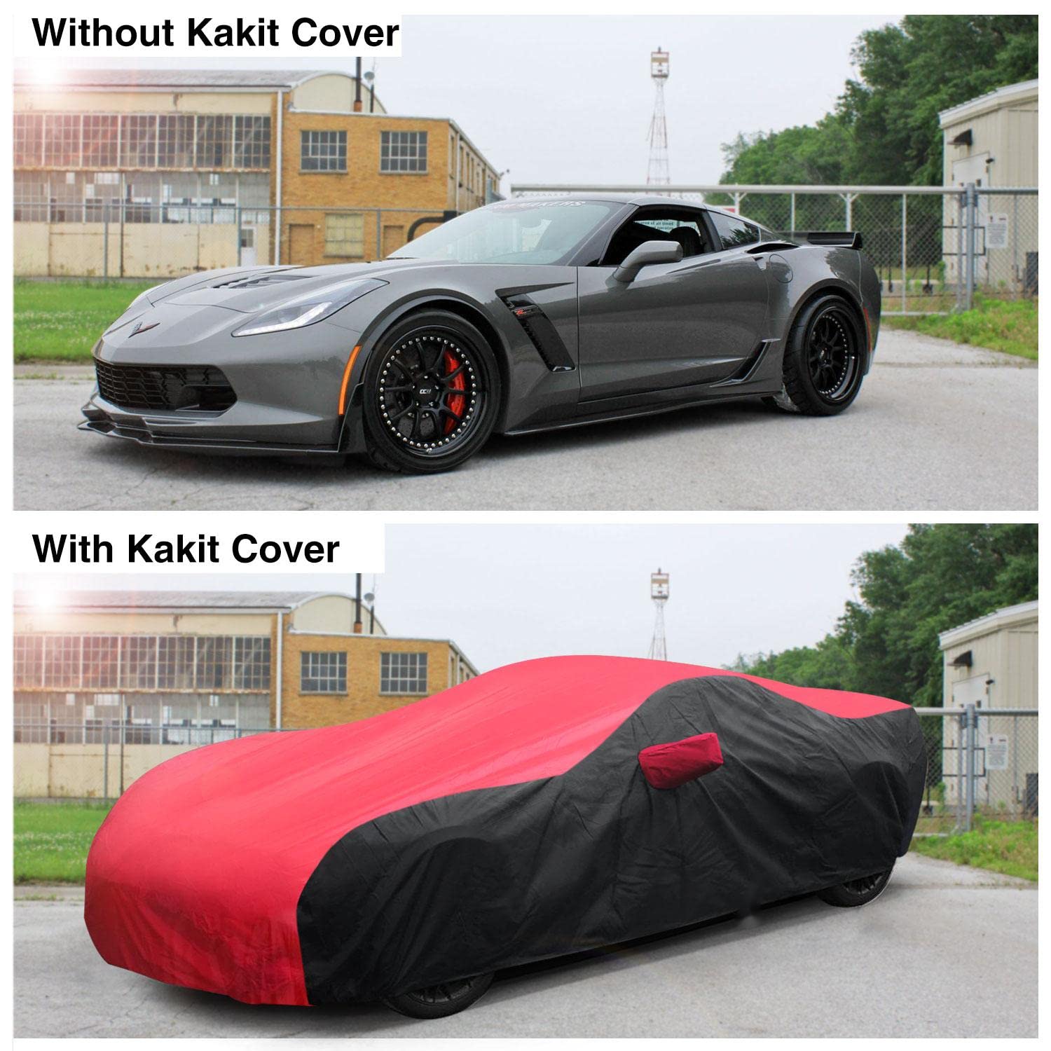 KAKIT Waterproof Car Cover for 2014-2019 C7 Stingray, UV Resistant, Custom Fit, C7 Size, Red & Black