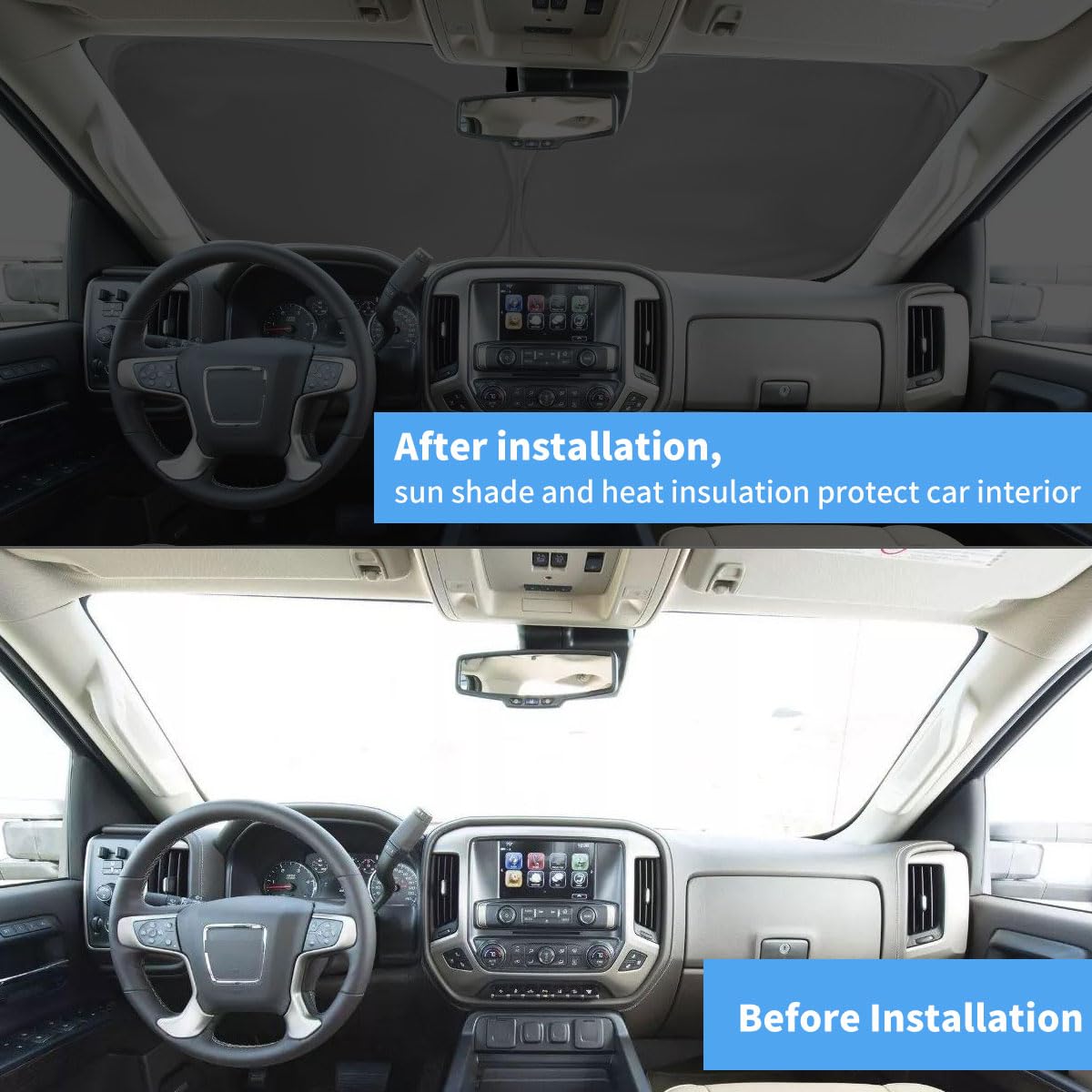 Windshield Sun Shade For 2025-2019 Gmc Sierra 1500 2500 3500 Slt, At4, Denali, Custom Fit Sunshade Truck Accessories, Foldable P