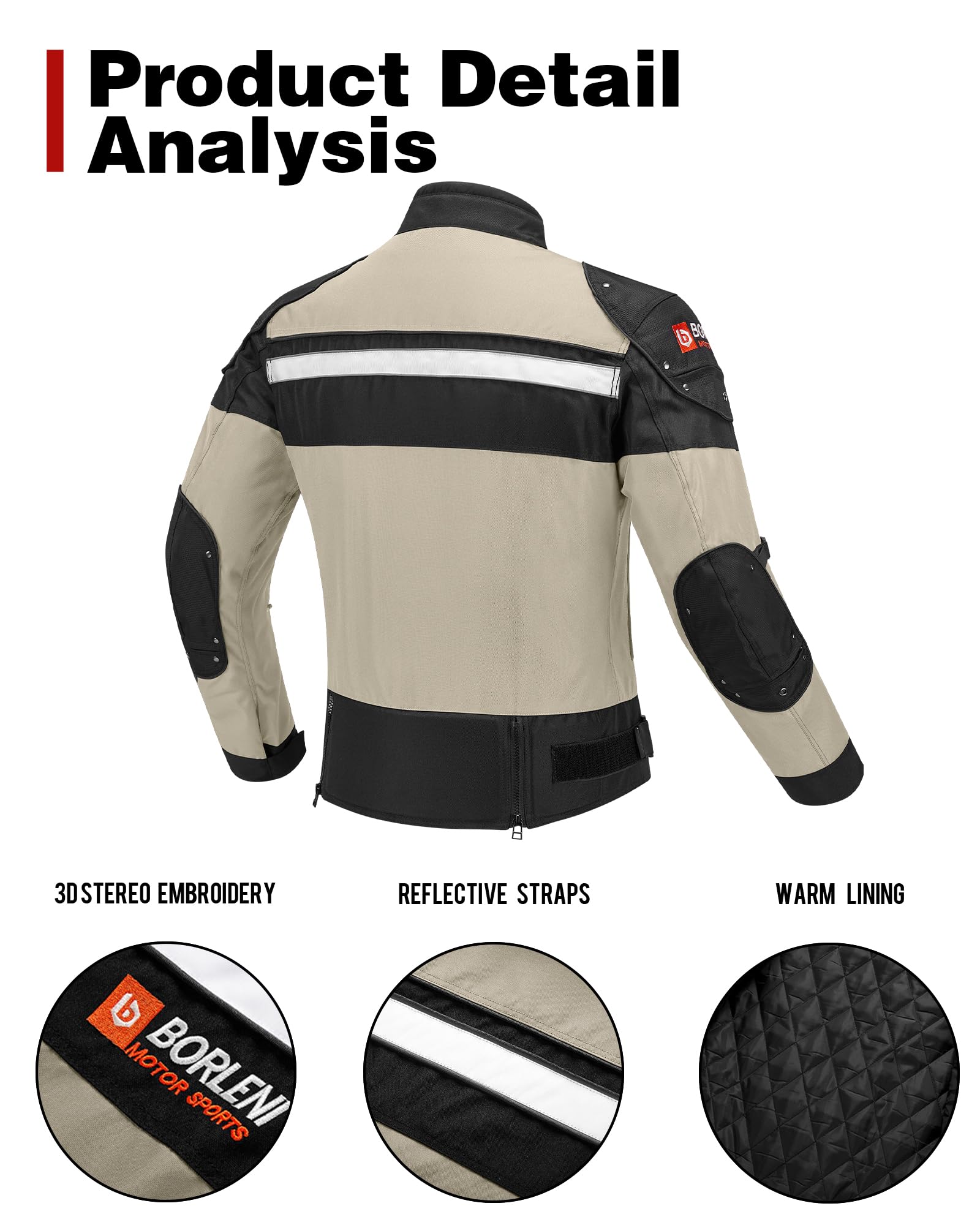 Borleni Motorcycle Jacket Windproof Motorcycle Full Body Protective Gear Ce Armor Suitable For All Seasons,Brown,Xl