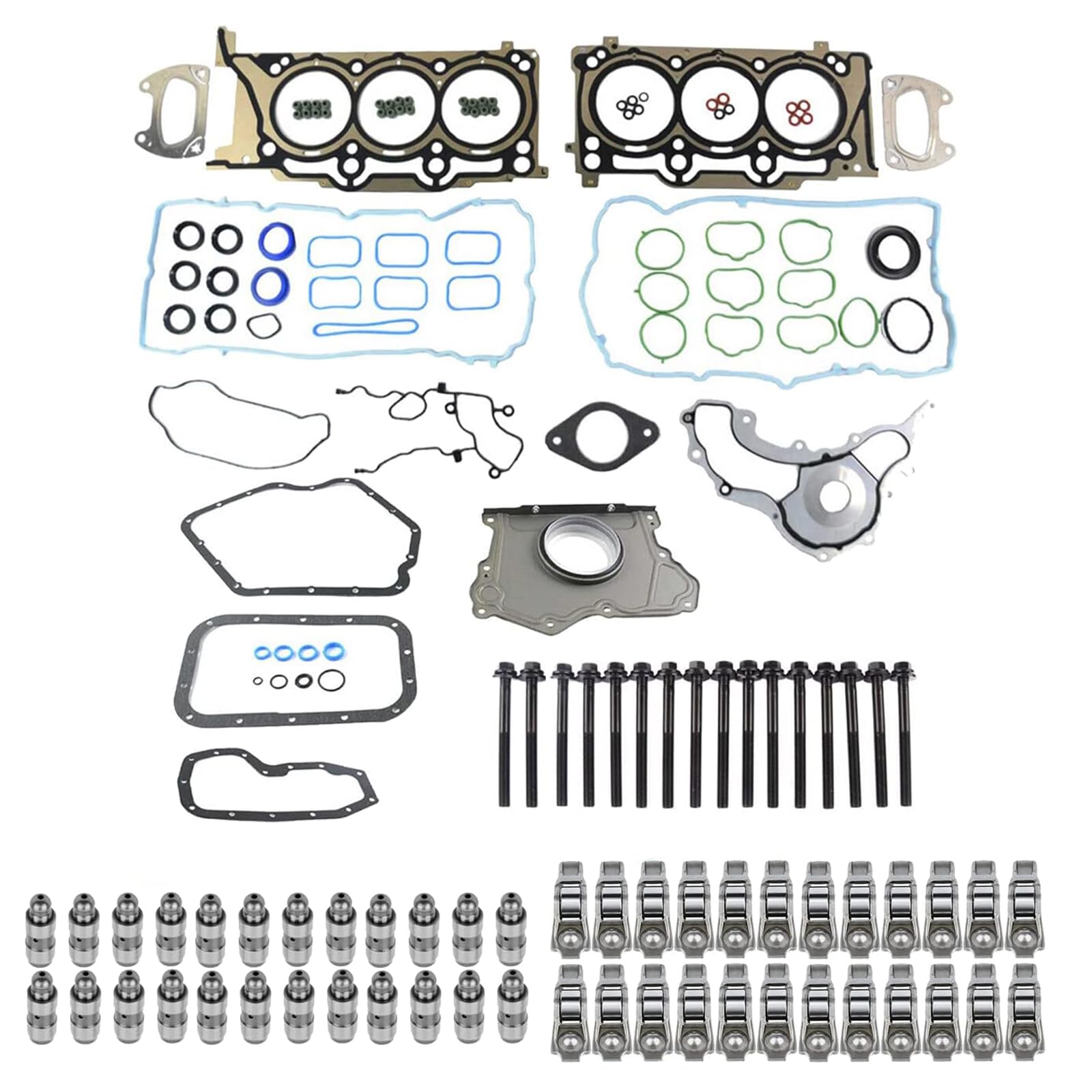 GELUOXI 3.6L Rocker Arm Lifter Kit w/Head Gasket Replacement for 2011-2016 Chrysler 300 Jeep Grand Cherokee Dodge Ram 1500 Chall