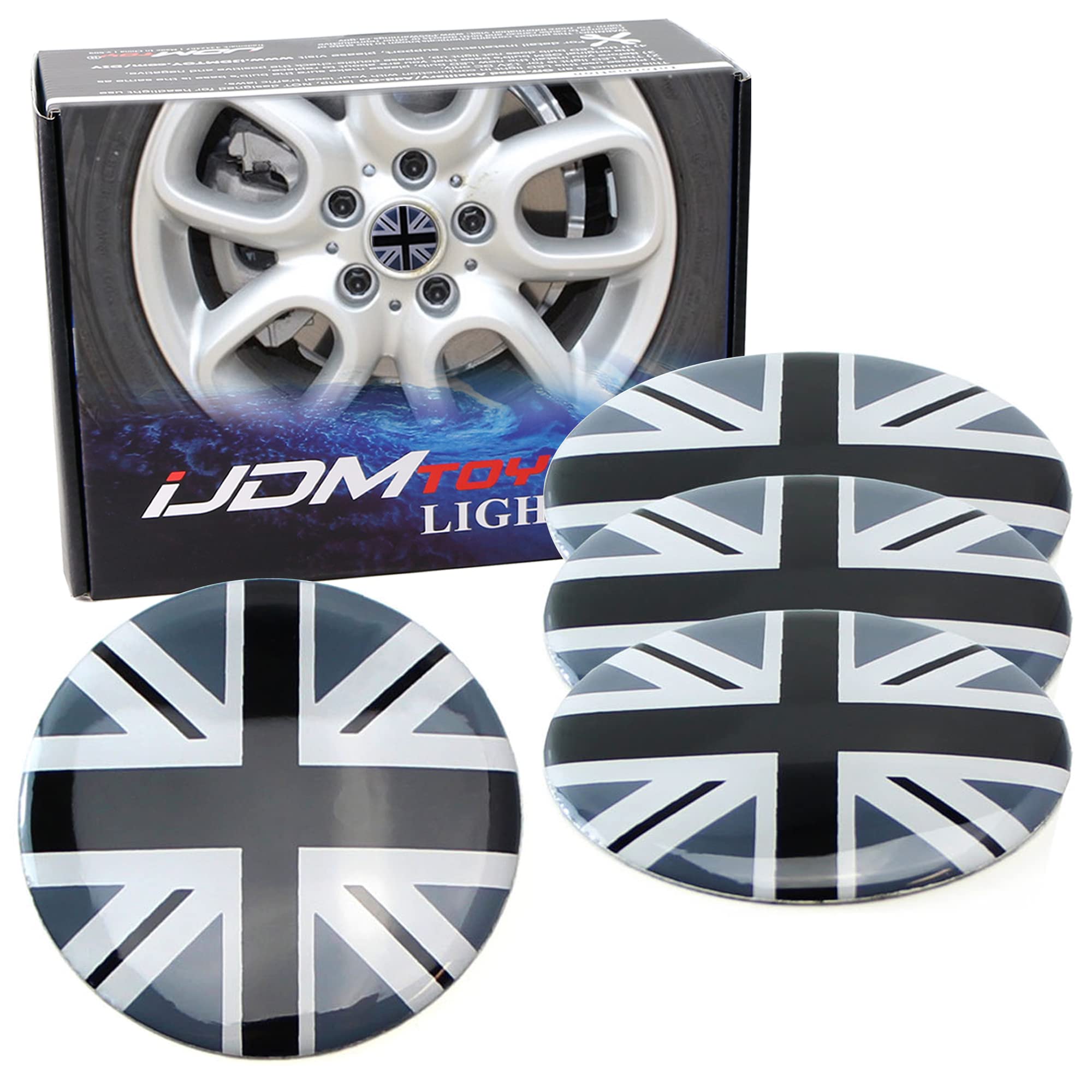 Ijdmtoy Black/Grey Union Jack Uk Flag Style Wheel Center Cap Covers Compatible With Mini Coopers R50 R51 R52 R53 R55 R56 R57 R58
