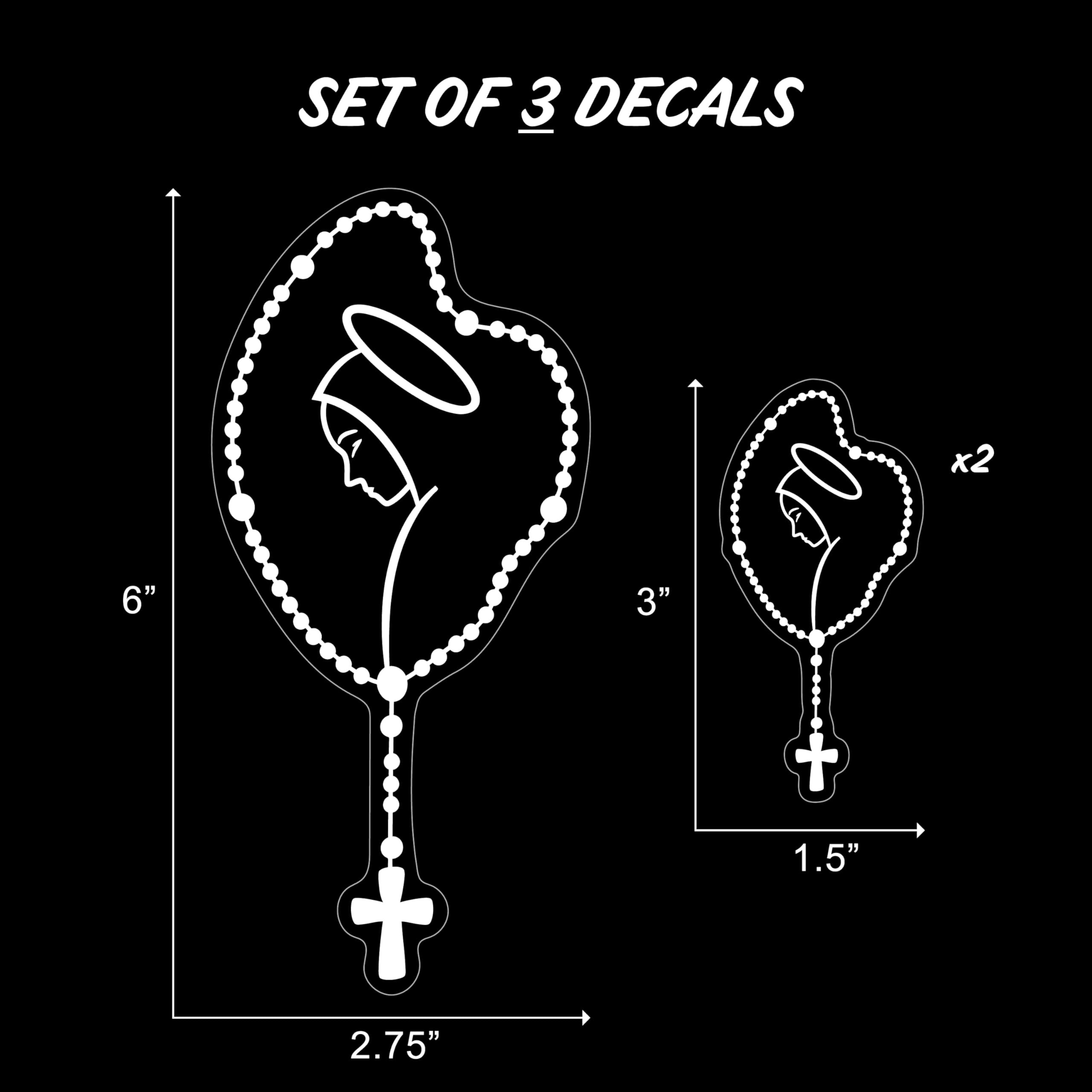 Mary Rosary Decals For Car Truck Tablet Tumbler Cell Phone - Set Of 3 Christian Stickers For Cars Stickers - Religious Holy Rosa