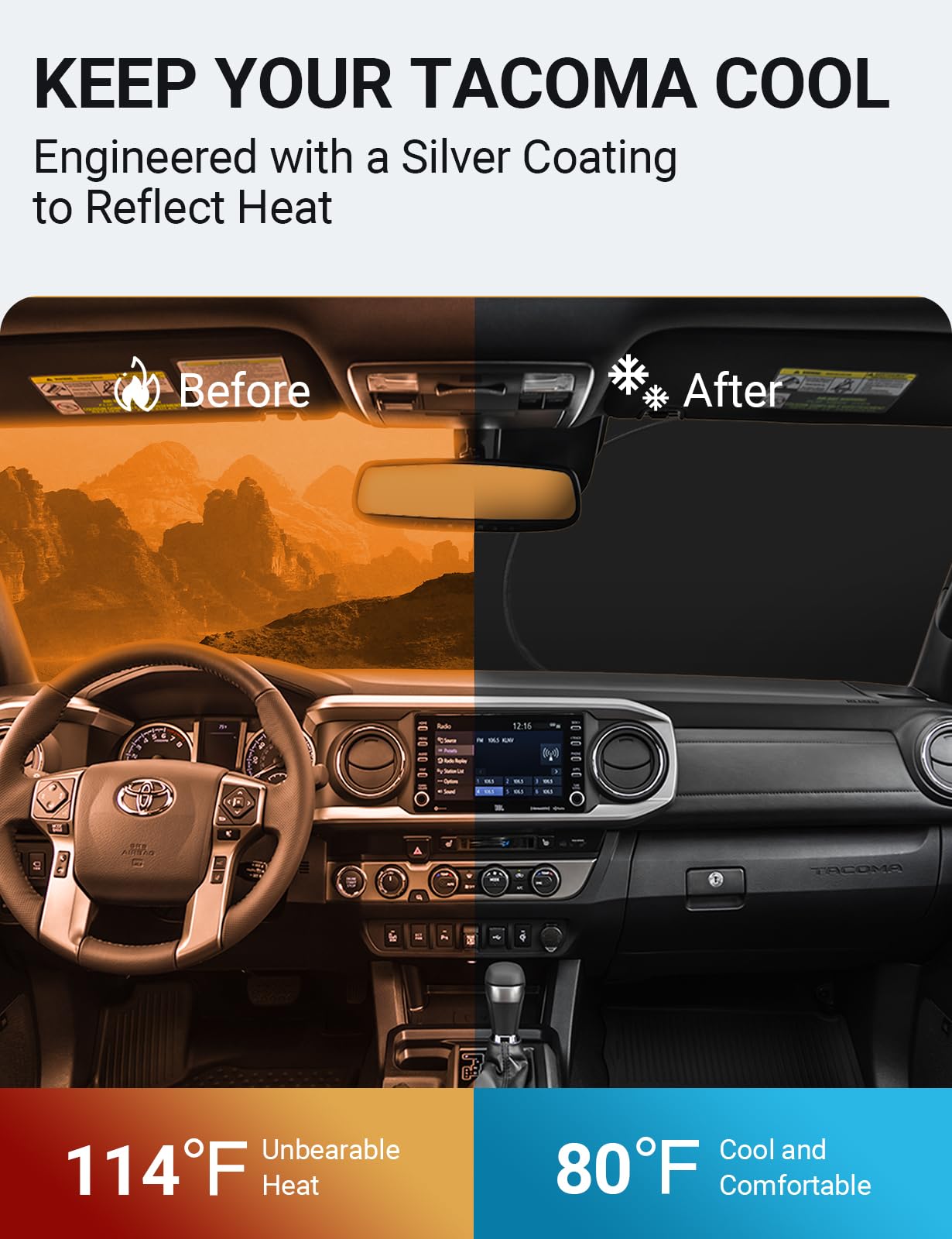 Proadsy 2025 Upgrade Front Windshield Sun Shade Foldable Sunshade Protector Custom Fit 2016-2024 2025 Toyota Tacoma 2Dr 4Dr Pickup Accessories