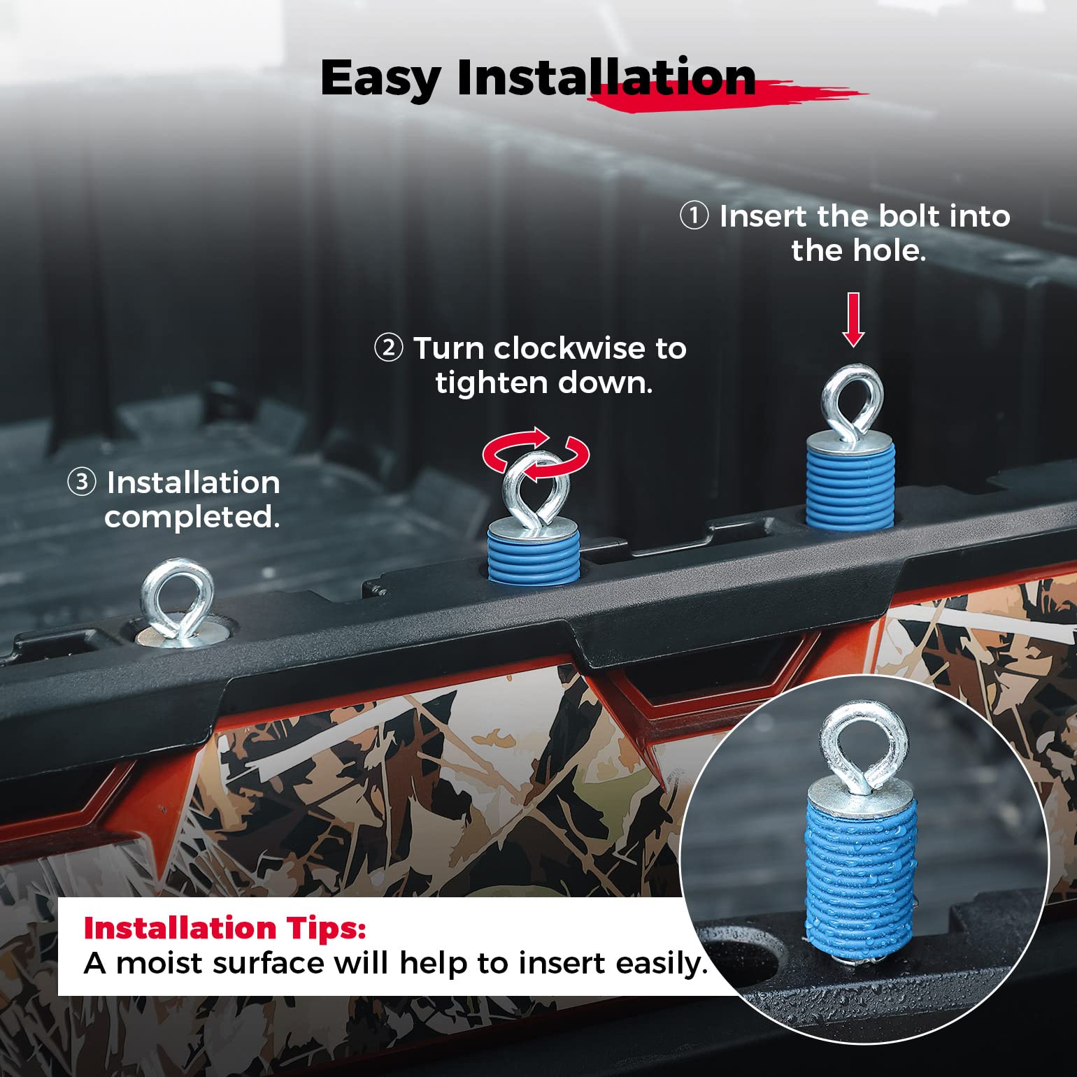 Kemimoto Tie Down Anchors, Bed Anchors Compatible With Ranger 1000 Xp 900 Xp 800 700 500 General 1000 Bed Accessories With 1-7/16 Hole (6 Pcs, Blue)