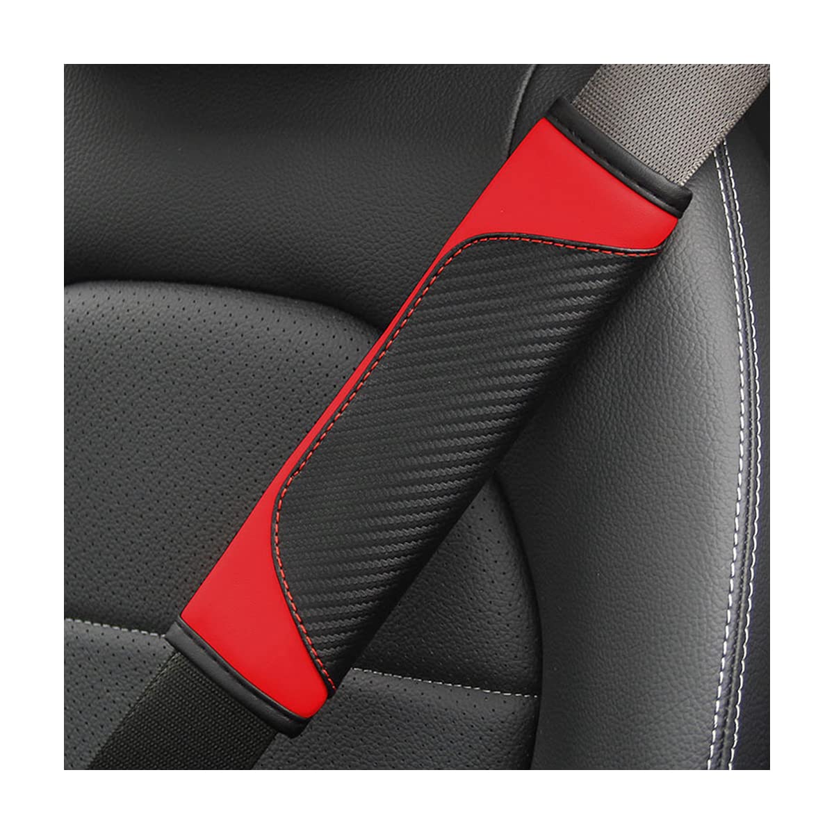 AUCELI 2PCS Car Seat Belt Cover, Carbon Fiber Safety Seatbelt Shoulder Strap Covers, Breathable Leather Soft Harness Pad Protect