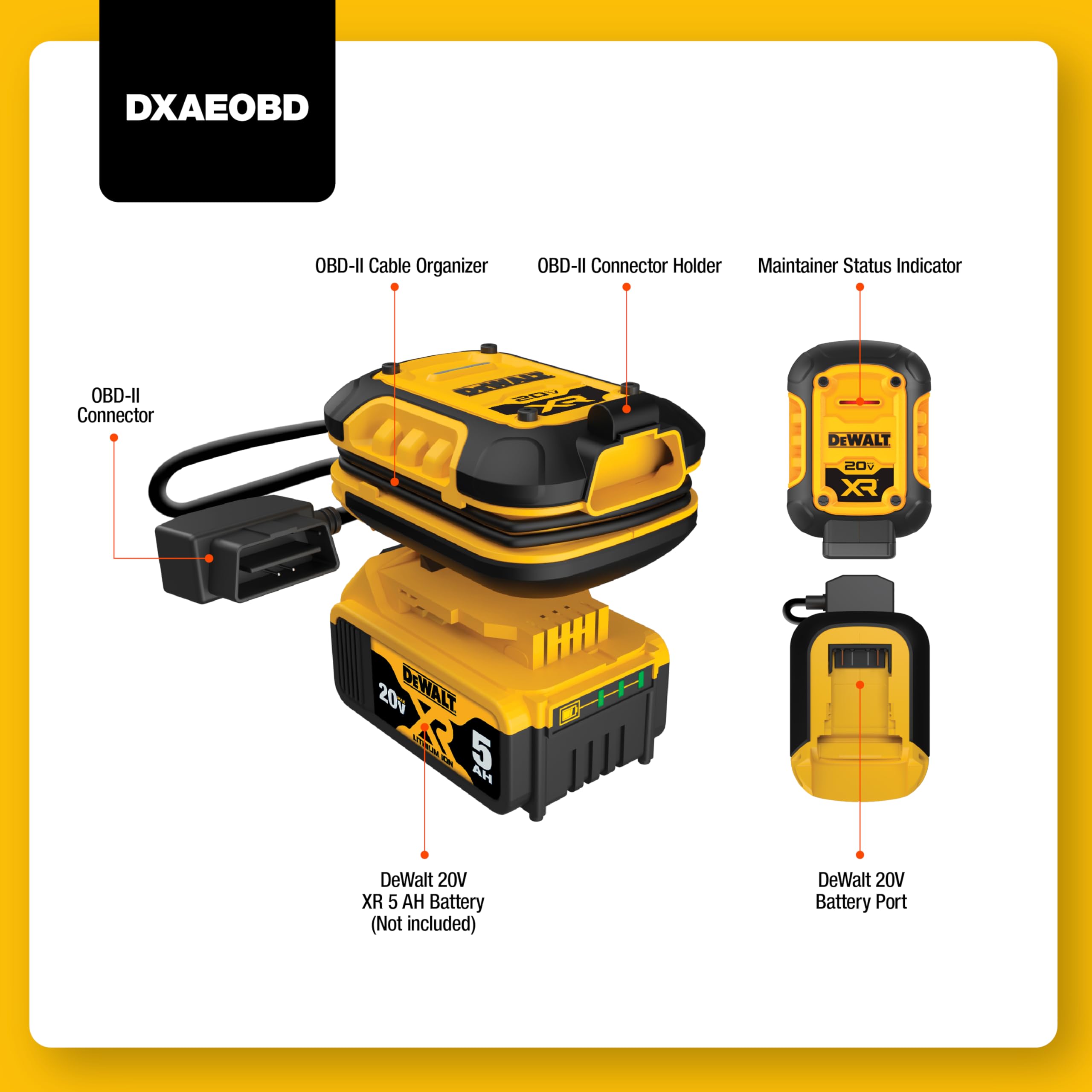DeWalt DXAEOBD Professional 1 Amp Battery Maintainer for Use with 20V DeWalt Lithium Battery Pack