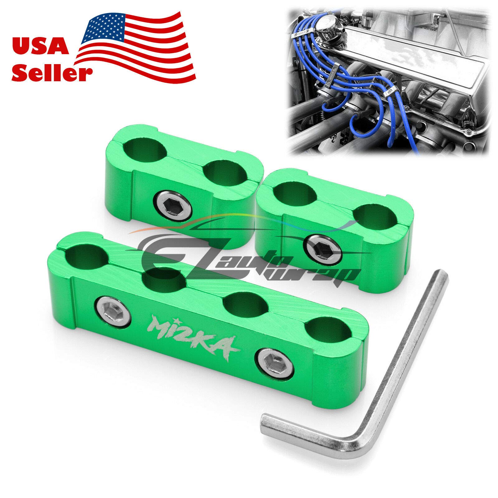 3Pcs Green Aluminum Engine Spark Plug Wire Separator Divider Organizer Clamp Kit