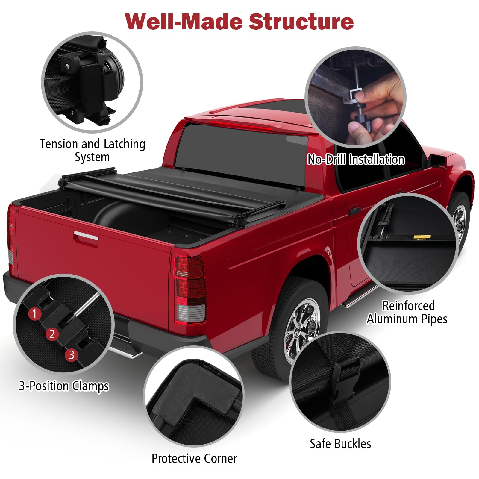Ironmax Truck Bed Cover, Soft Tri-Fold Truck Tonneau Cover Compatible With 2014-2023 Chevy Silverado/Gmc Sierra 1500 2500Hd/3500Hd, Fleetside 5.8 Feet Bed