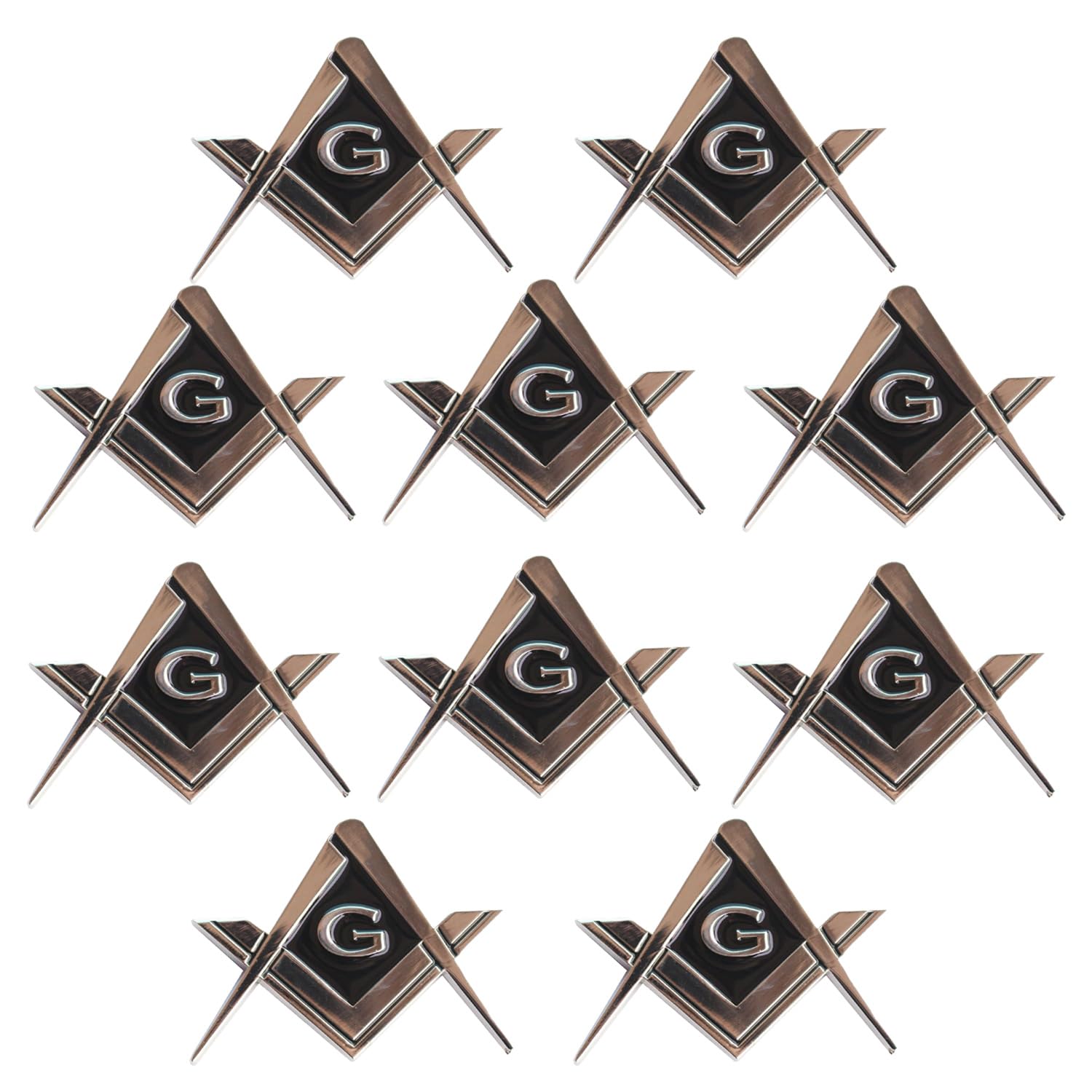 2.75'' Chrome Plated Masonic Car Emblem Mason Square and Compasses Auto Truck Motorcycle Decal Accessories (10 Piece)