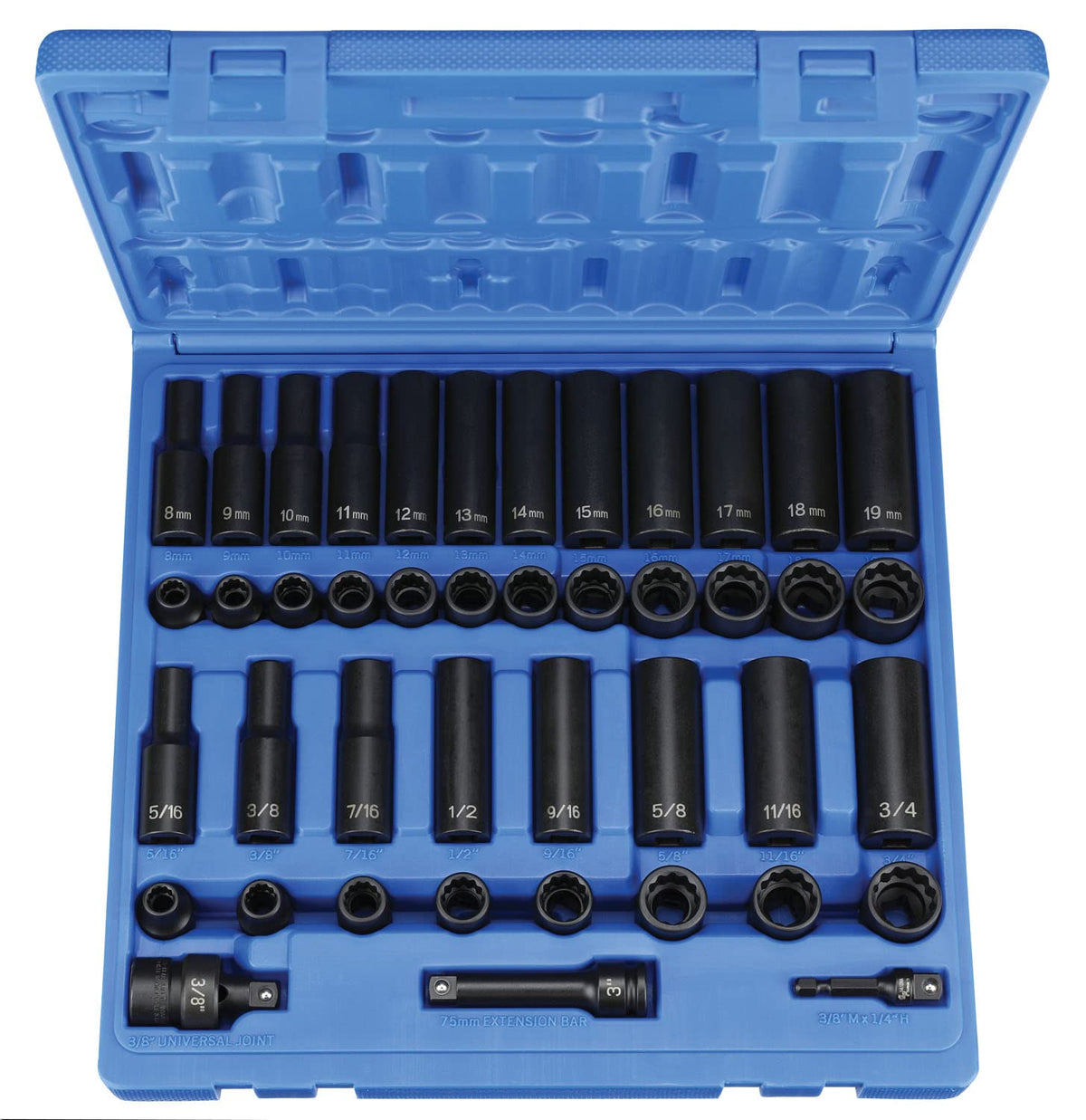 Grey Pneumatic GRE1643RD 0.37 in. Drive SAE & Metric Standard44; Deep Socket - 12 Point - 43 Piece