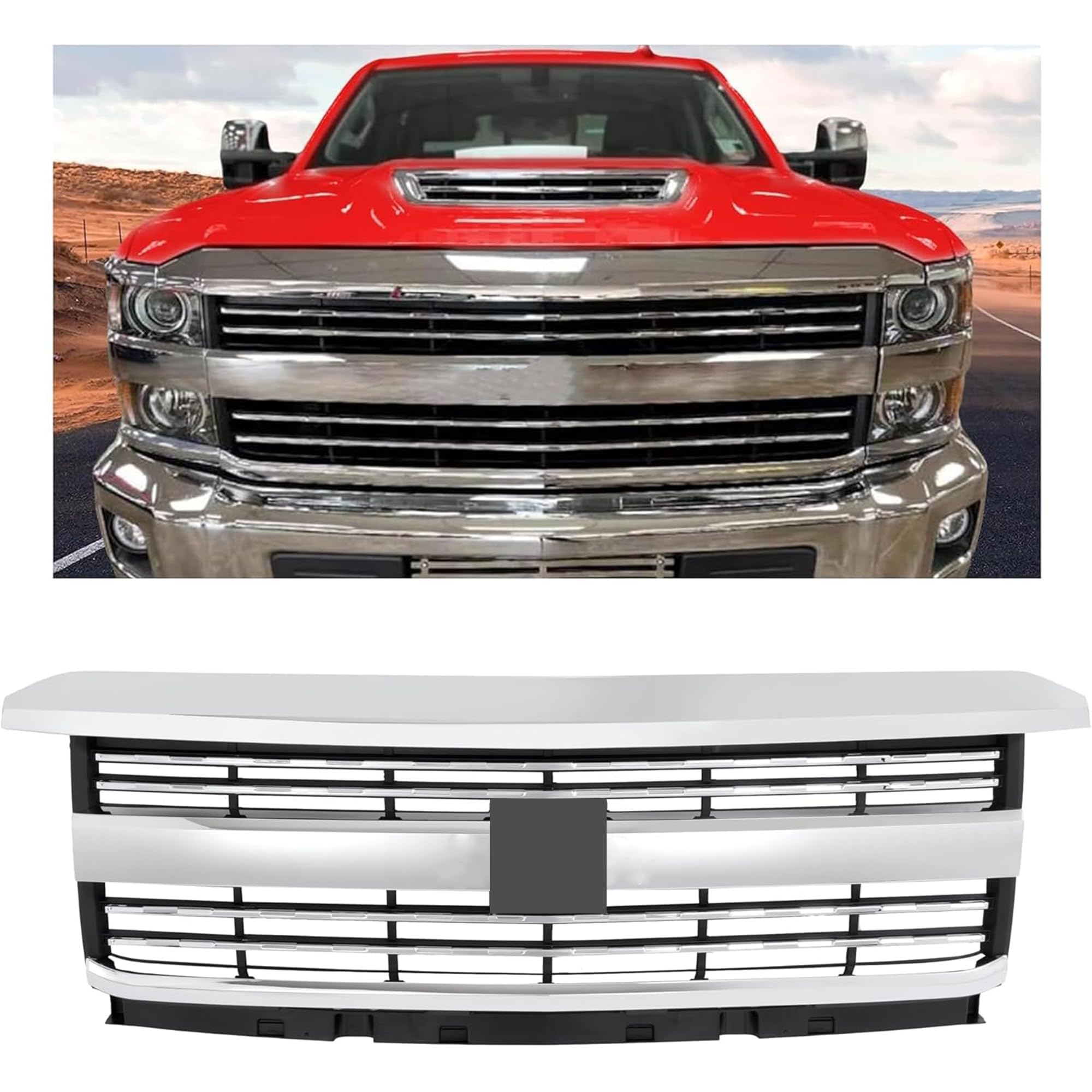 KUAFU Front Upper Grille Grill Compatible with 2015-2019 Chevy Chevrolet Silverado 2500 HD 3500 HD Bumper Upper Hood Grill Repla