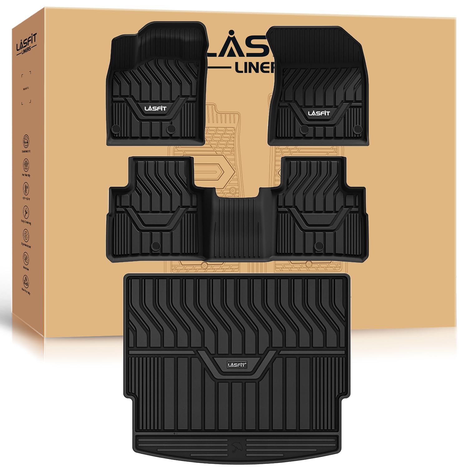 Lasfit Floor Mats & Cargo Mat Fit For Nissan Rogue 2021-2025 (Not Fit Rogue Sport), All Weather Tpe Custom Fit Easy Clean Odorle