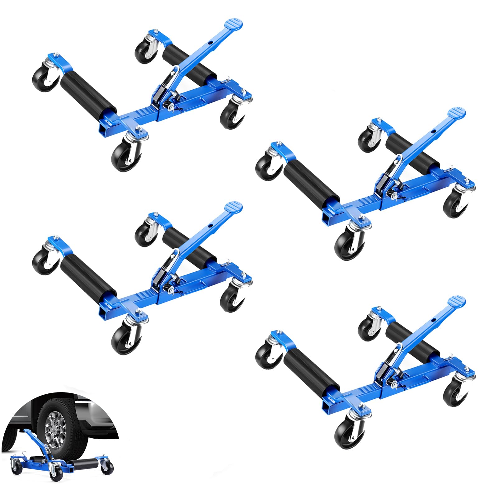 PeakPursuit 4 PCS Car Wheel Dolly, Car Dolly Set of 4, 6000 LBS Capacity Car Dollies with Jack for Vehicle Repair, Positioning &