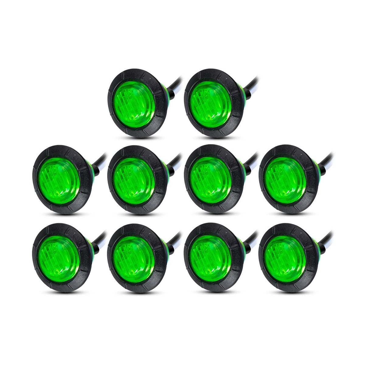 Meerkatt (Pack Of 10 3/4 Inch Mini Round Green Led Flush Mount Indicator Light Side Marker Clearance Lamp W/Grommets Universal F