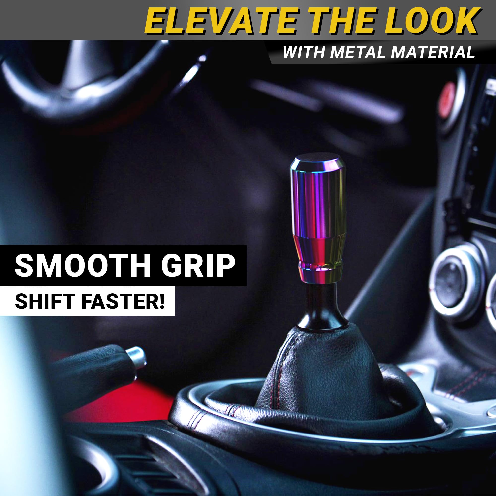 Neo Chrome Manual Gear Shift Knob | Automatic Buttonless Shifter | 5 and 6 Speed Car Stick
