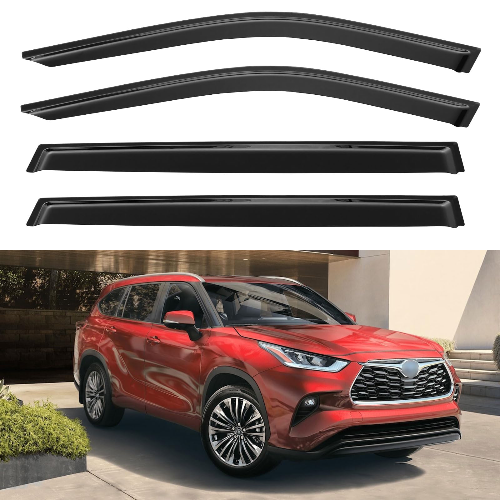 Window Visors Rain Guards for 2020-2025 Toyota Highlander, Out-Channel Window Vent Wind Deflectors Visors Shades for 20 21 22 23