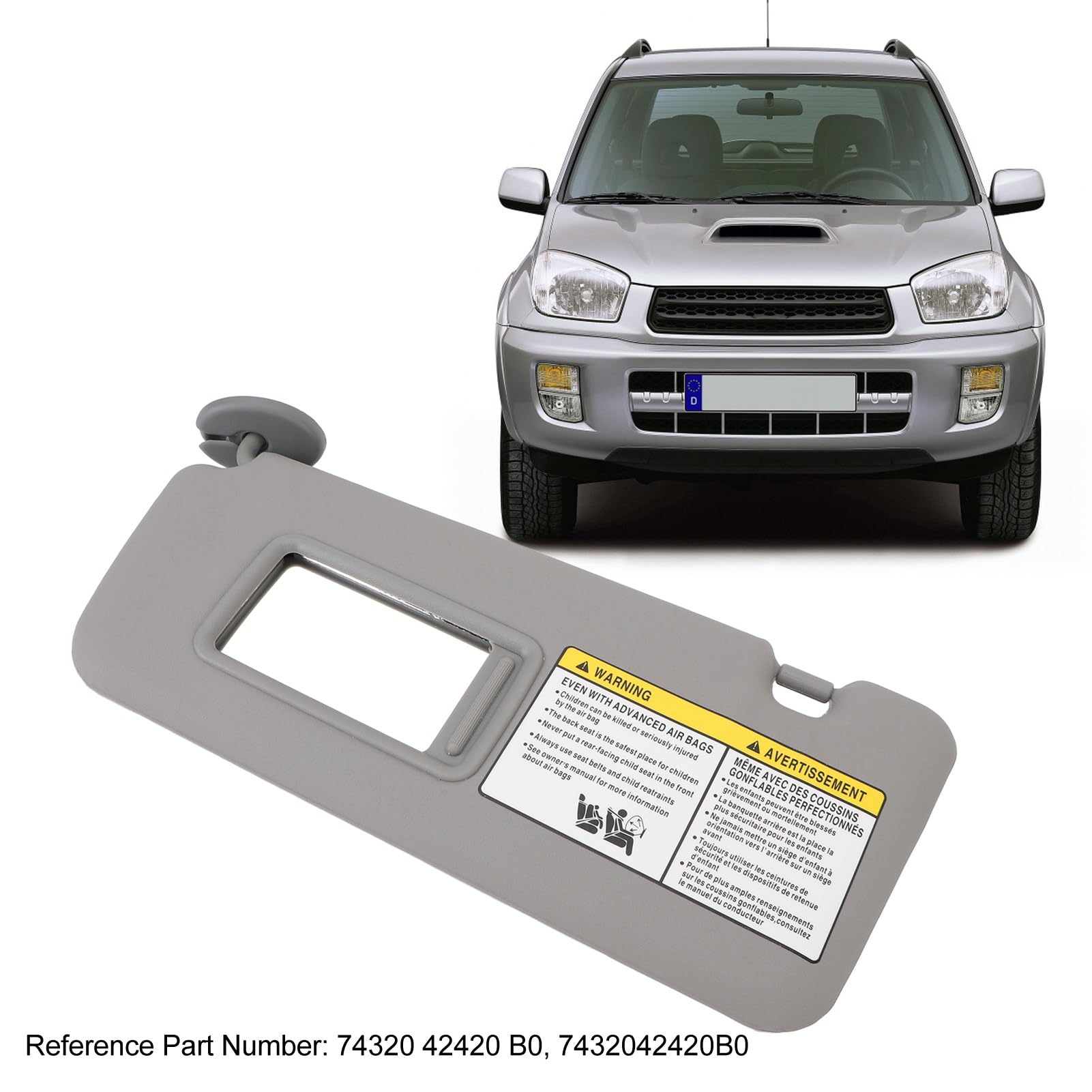 Left Driver Side Sun Visor For Rav4 2004-2005, Gray Car Sun Visor Built In Makeup Mirror, Sun Visor For Car, Uv Protection, Perfectly Match Original