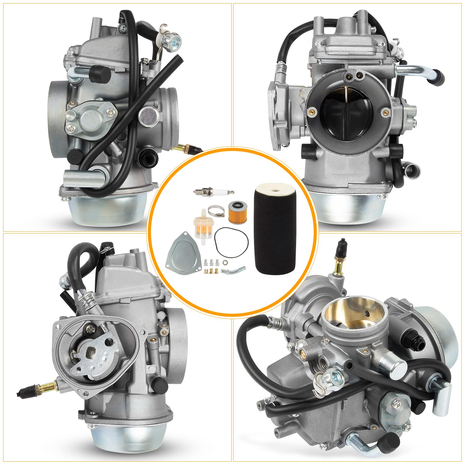 YFM660 Carburetor Carb With Oil Filter & Spark plug Compatible with 2002-2008 Yamaha Grizzly 660 4-Stroke Engine Replace PD42J 1