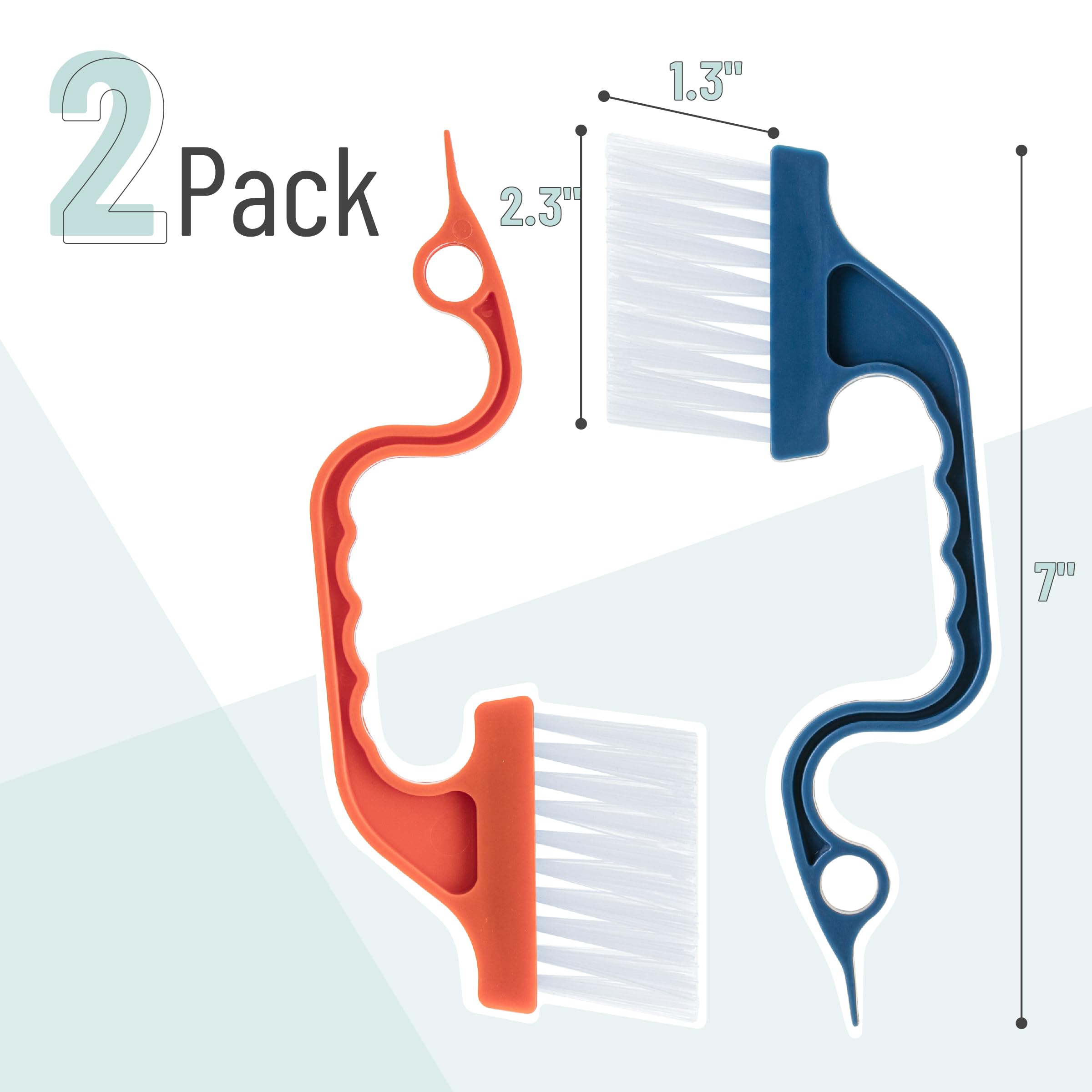 Slick- Window Track Cleaning Brush, 2 Pack, Navy Blue/Orange Ergonomic Handle, Built-In Scraper, Multipurpose, Window Track Clea