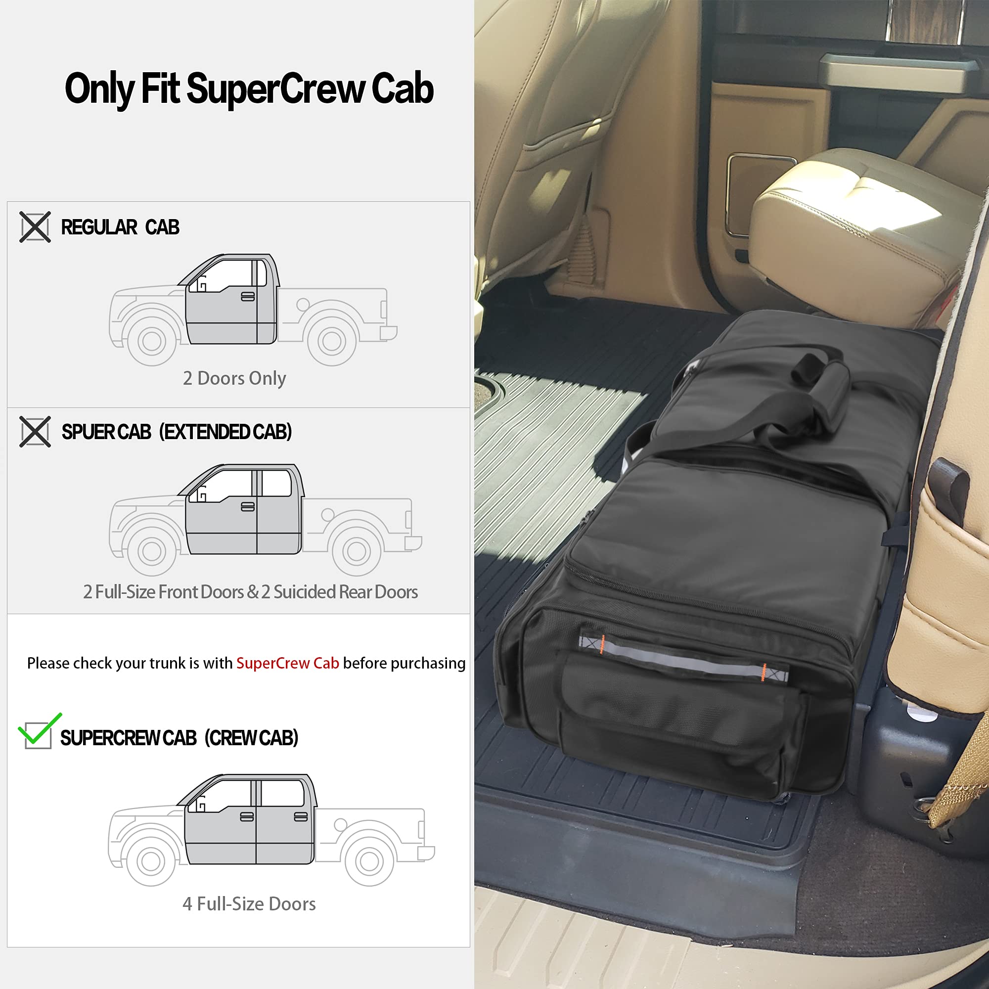 Samdew Under Seat Storage Bag Fit For Supercrew Cab & Crew Cab, Back Seat Double-Compartment Organizer For Truck, Practical Underseat Tool Box With Inner Dividers & Multiple Pockets (Patented Design)