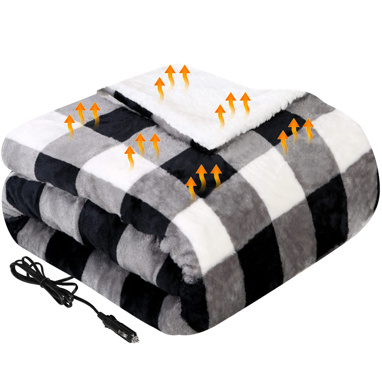 Westinghouse Heated Car Blanket, 12-Volt Electric Blanket For Car, Truck, Suv, Rv, Portable Heated Throw For Camping, Grey Buffa