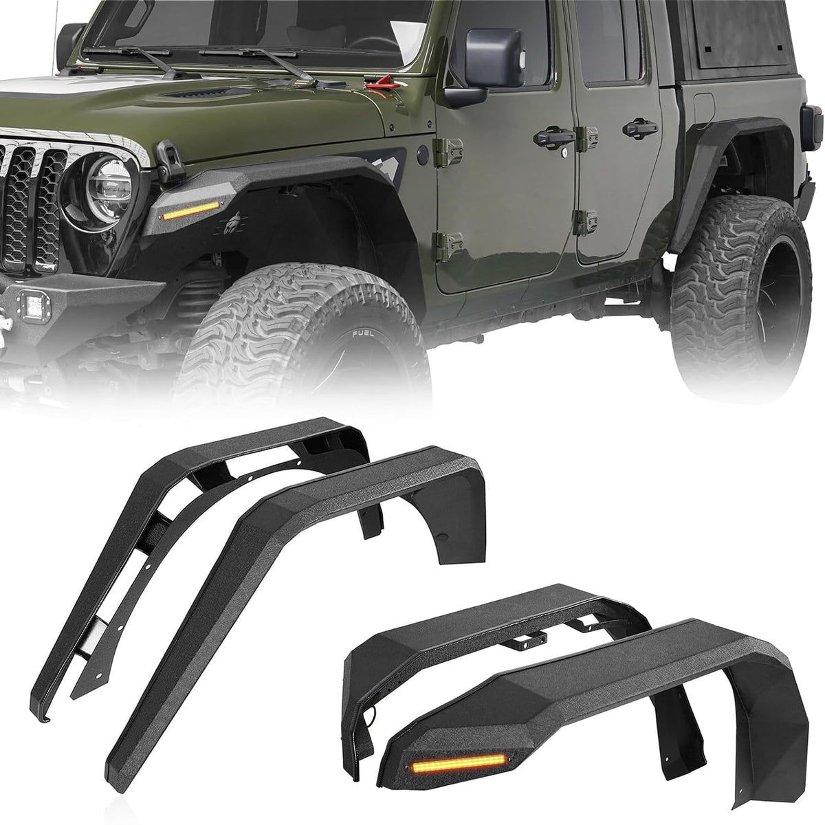 Hooke Road Gladiator JT Flat Fender Flares, Front & Rear Rugged Wheel Fenders w/ WBCARB0CBMSBF11