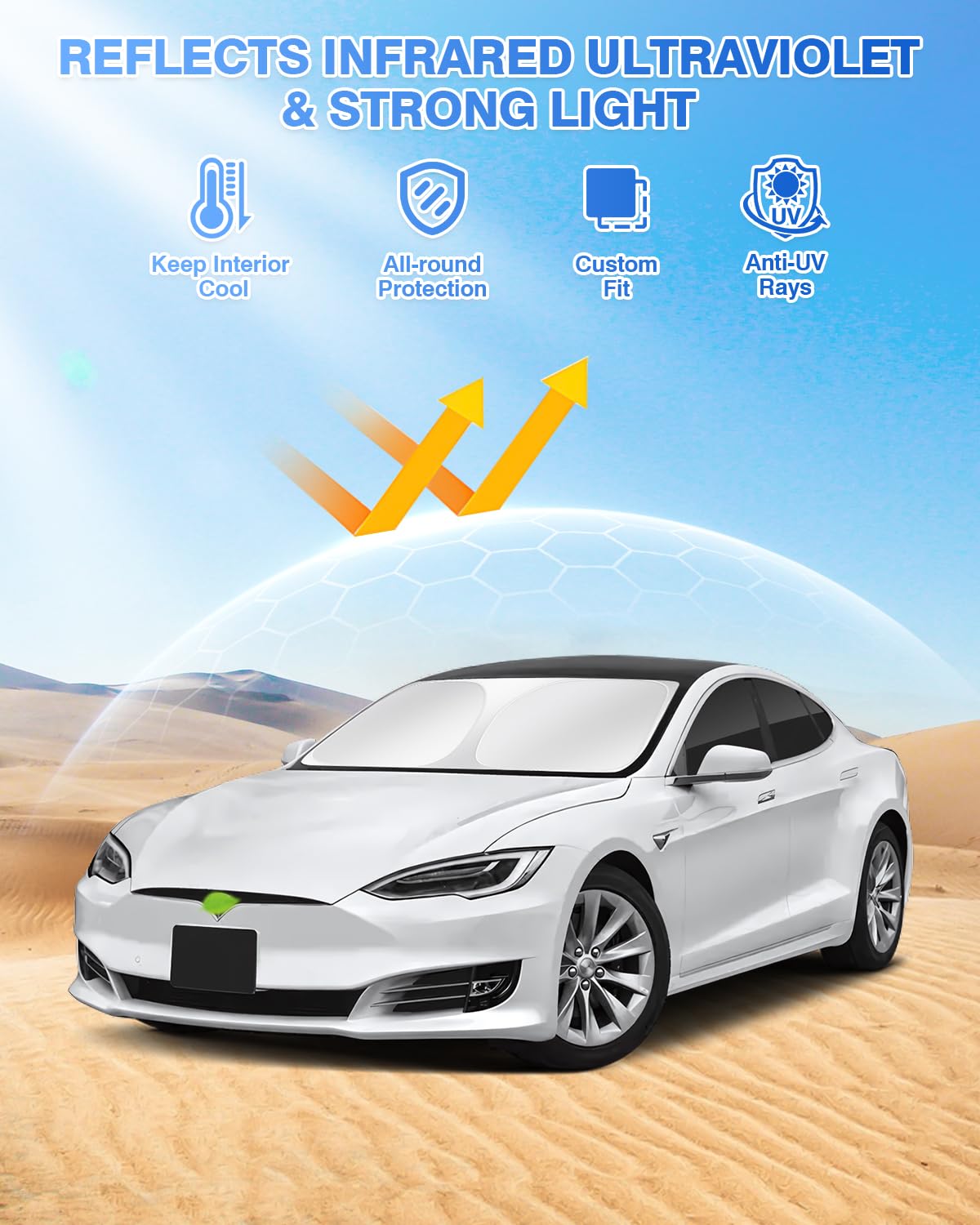 Canvcle Sunshades For Tesla Model S 2012-2024 2025 (Not For Model S Plaid/Long Range) Windshield Sun Shade Side Rear Window Shad