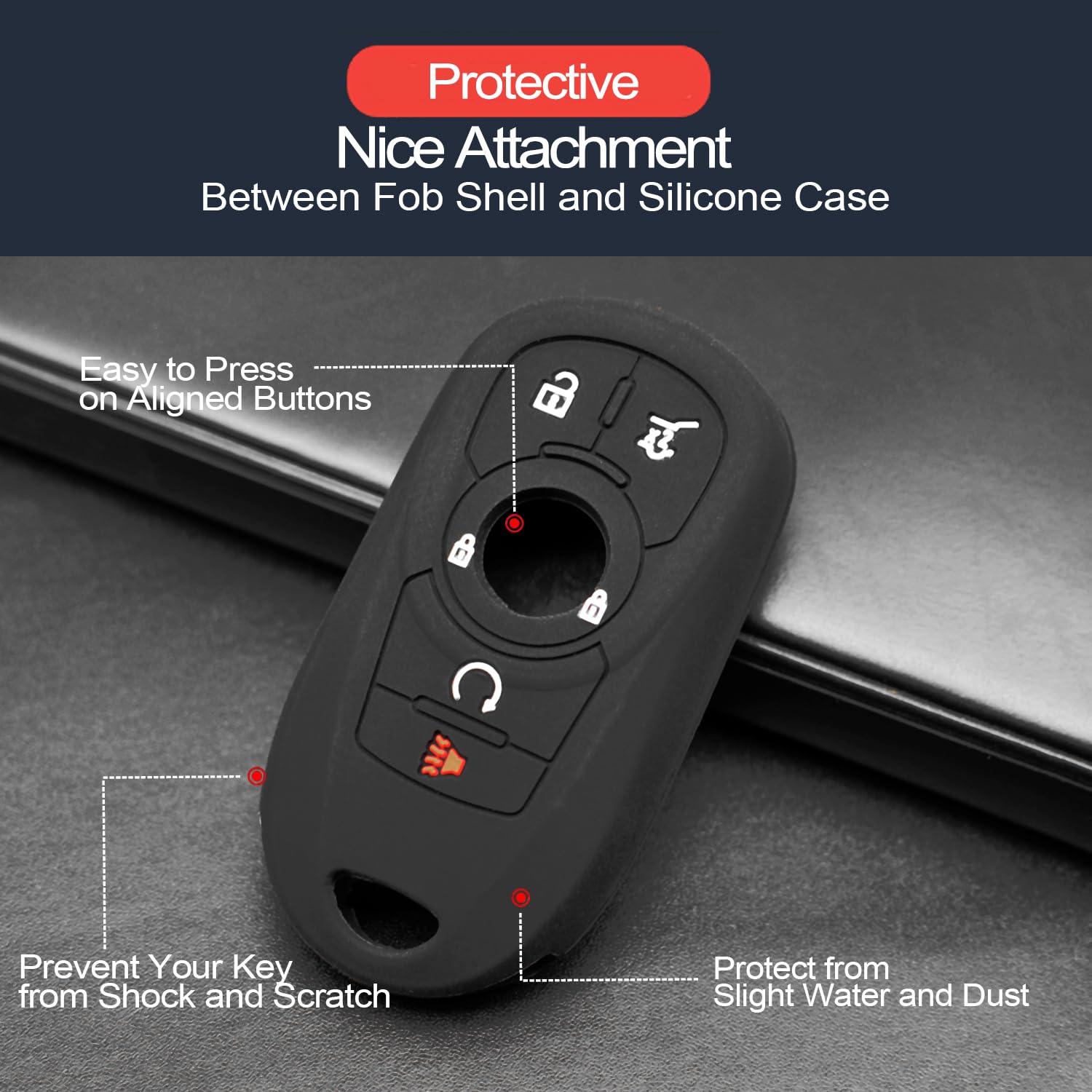 Infipar 2Pcs Compatible With Buick Enclave Encore Gx Envision Lacrosse Regal Sportback Tourx Chevrolet Chevy Traverse Gmc Terrain Black Key Fob Cover Case Key Chain Protector Remote Shell