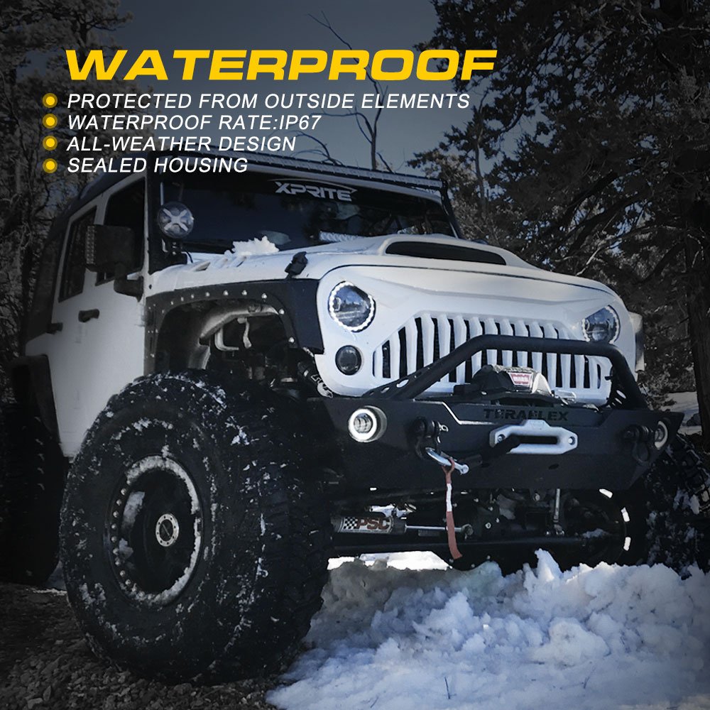 Xprite Fog Lights w/Red Halo Ring Angle Eye DRL, 4 Inch Foglights Compatible with 07-18 Jeep Wrangler JK, 60W LED Front Bumper R