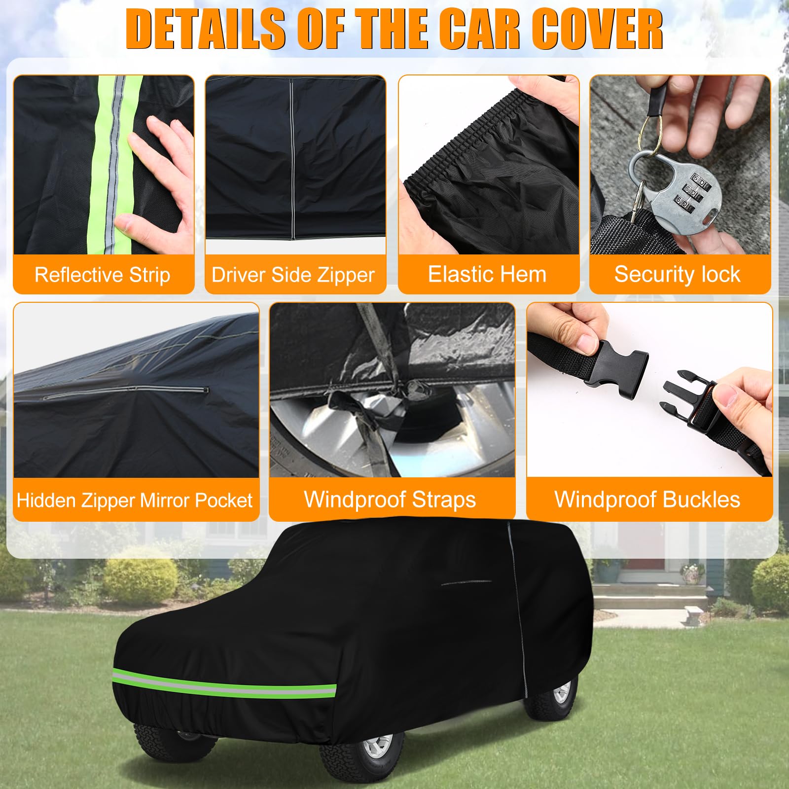 Waterproof Car Covers Replace For 1978-1996 Ford Bronco, 6 Layers All Weather Custom-Fit Car Cover With Zipper Door & Windproof